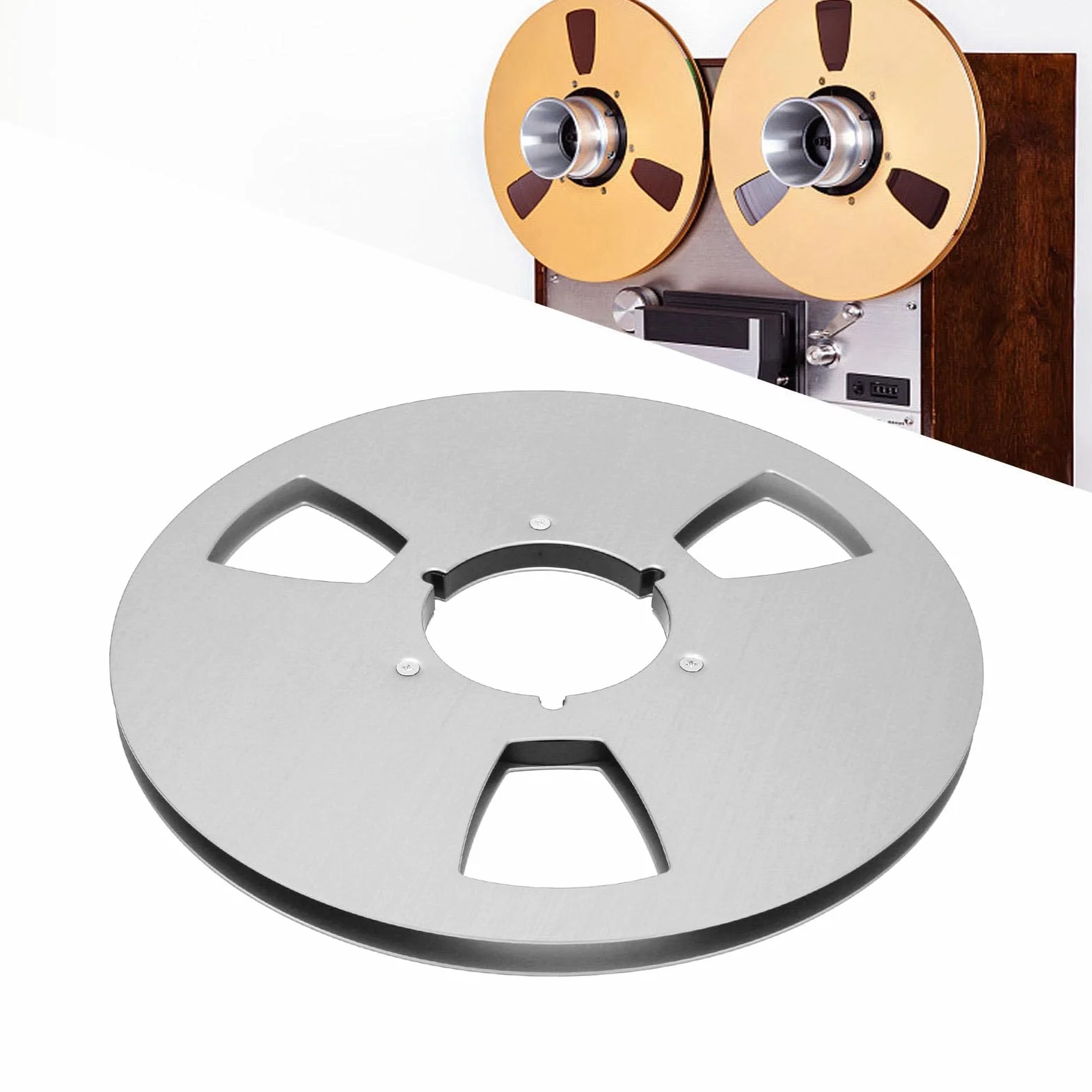 10,5-calowa, 3-otworowa Pusta Szpula Odbiorcza ze Stopu Aluminium, Magnetofon Przywracający ze śrubami ze Stali Nierdzewnej, dla Pioneera, Uniwersalne Taśmy Szpulowe (SILVER)