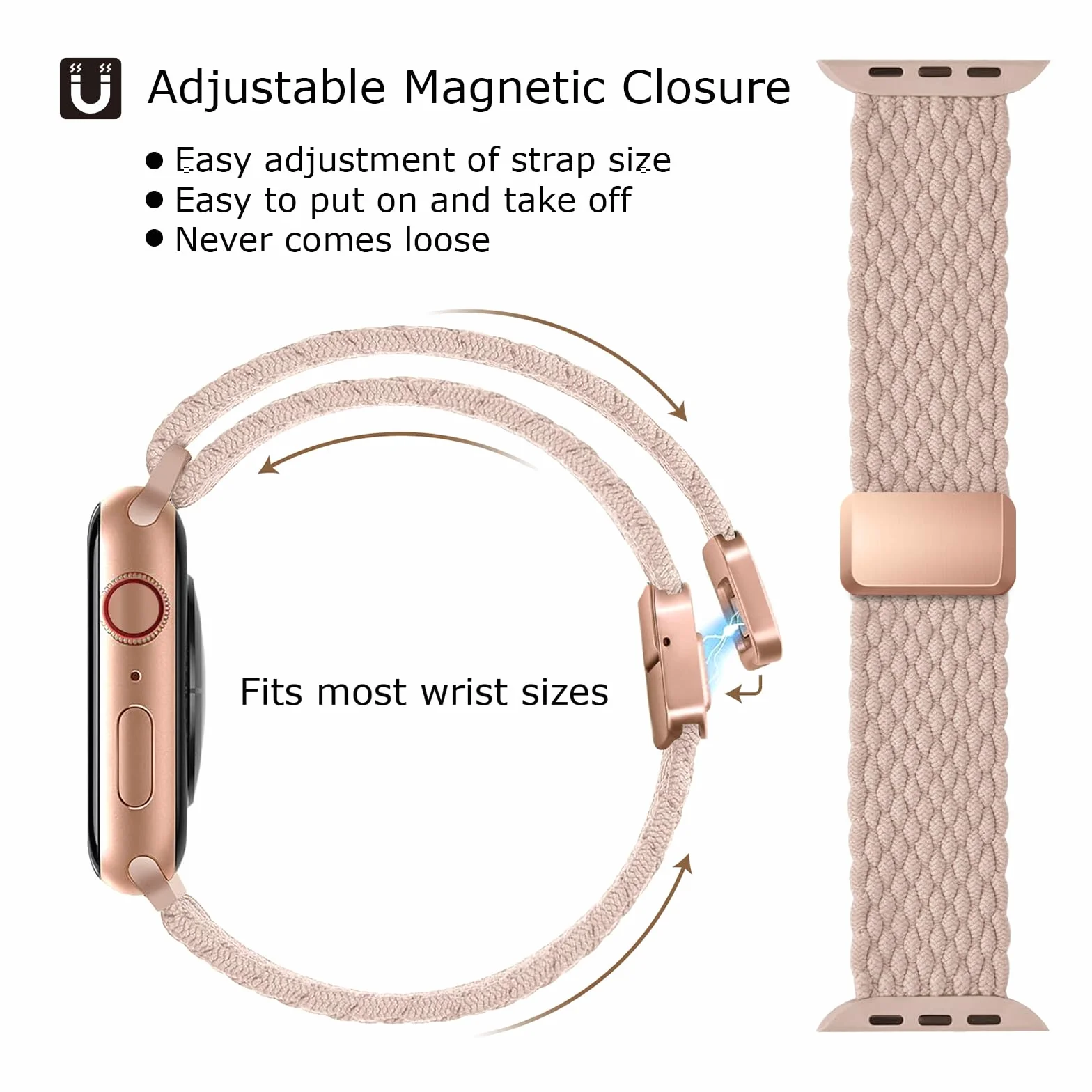 Pleciony pasek kompatybilny z paskami Apple Watch 38, 40 mm, 42 mm i iWatch SE serii 10, 9, 8, 7, 6, 5, 4, 3, 2, 1, elastyczny, z nylonu, dla mężczyzn i kobiet, z magnetycznym zapięciem