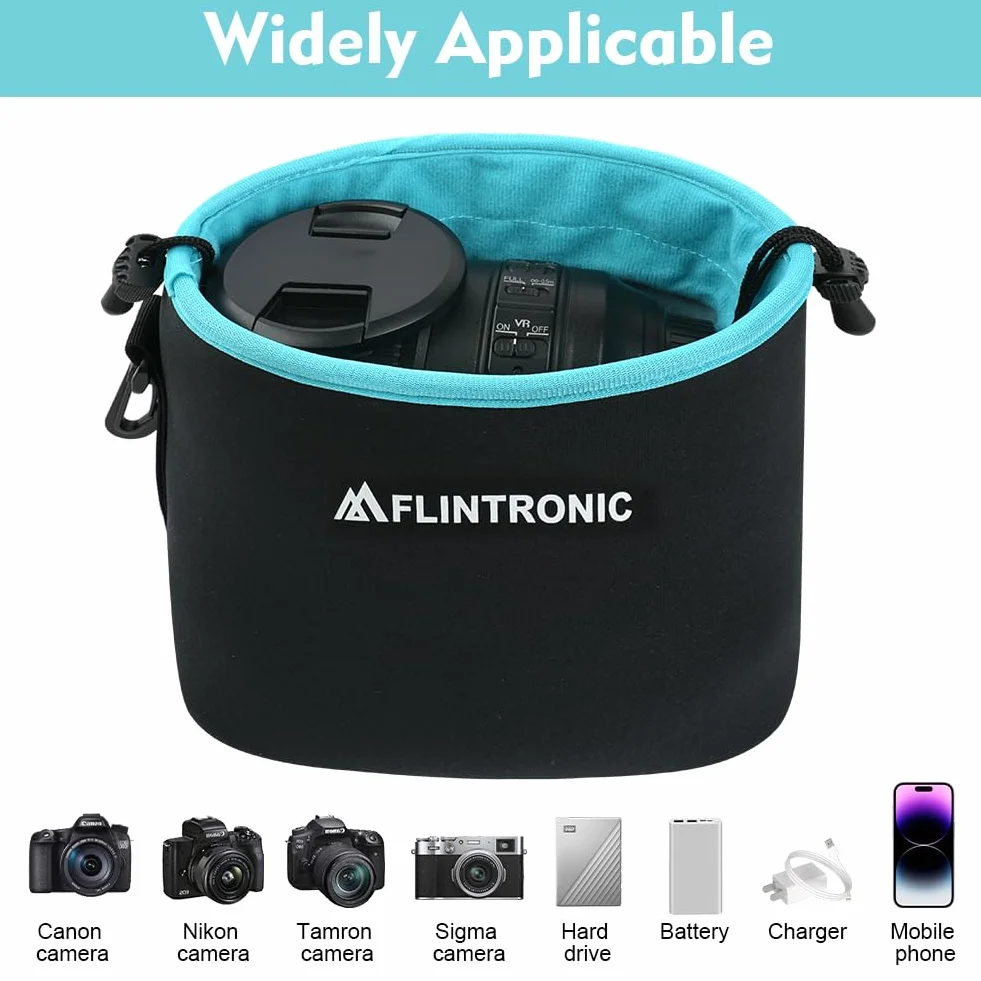 flintronic Torba na aparat, neoprenowa torba na aparat z podszewką z polaru, pokrowiec na obiektyw i akcesoria do aparatu, czarny, M:17*18*12cm