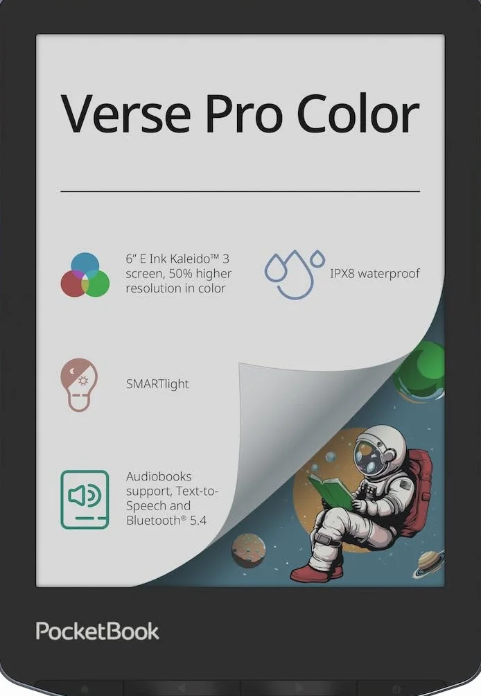 PocketBook Verse Pro Color kolorowym wyświetlaczem| 6-calowy czytnik e-booków z kolorowym ekranem E Ink Kaleido™ 3 SMARTlight |Text-to-Speech | Bluetooth | Wodoodporny IPX8| Kompaktowy i bezodblaskowy