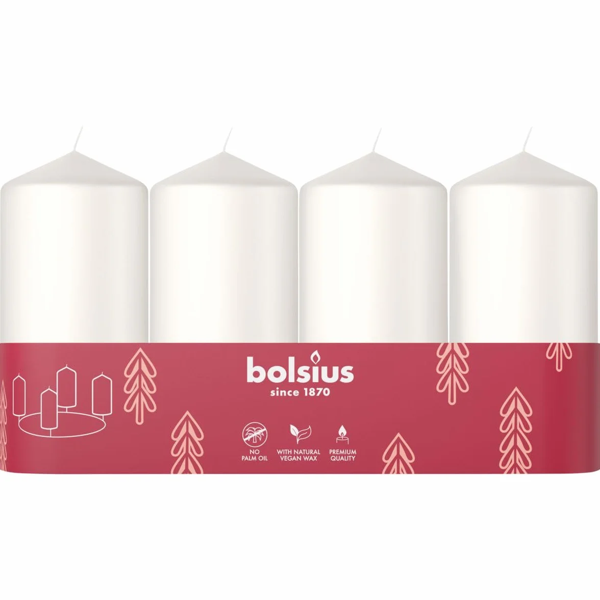 Bolsius Gładkie świece filarowe zestaw 4 sztuk białe 100 x 48 mm bezzapachowe naturalny wosk roślinny