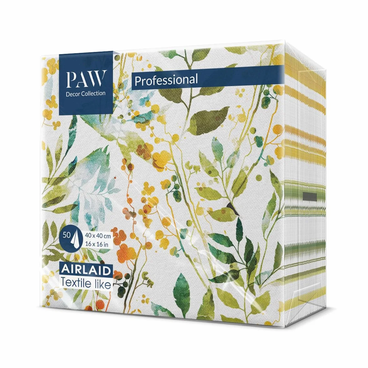 PAW - Serwetki z Airlaid - podobne do materiału (40 x 40 cm) I 50 sztuk I idealne na wesele, chrzest, komunię, urodziny I serwetki materiałowe - naturalne, liście I kolor: liście akwarelowe