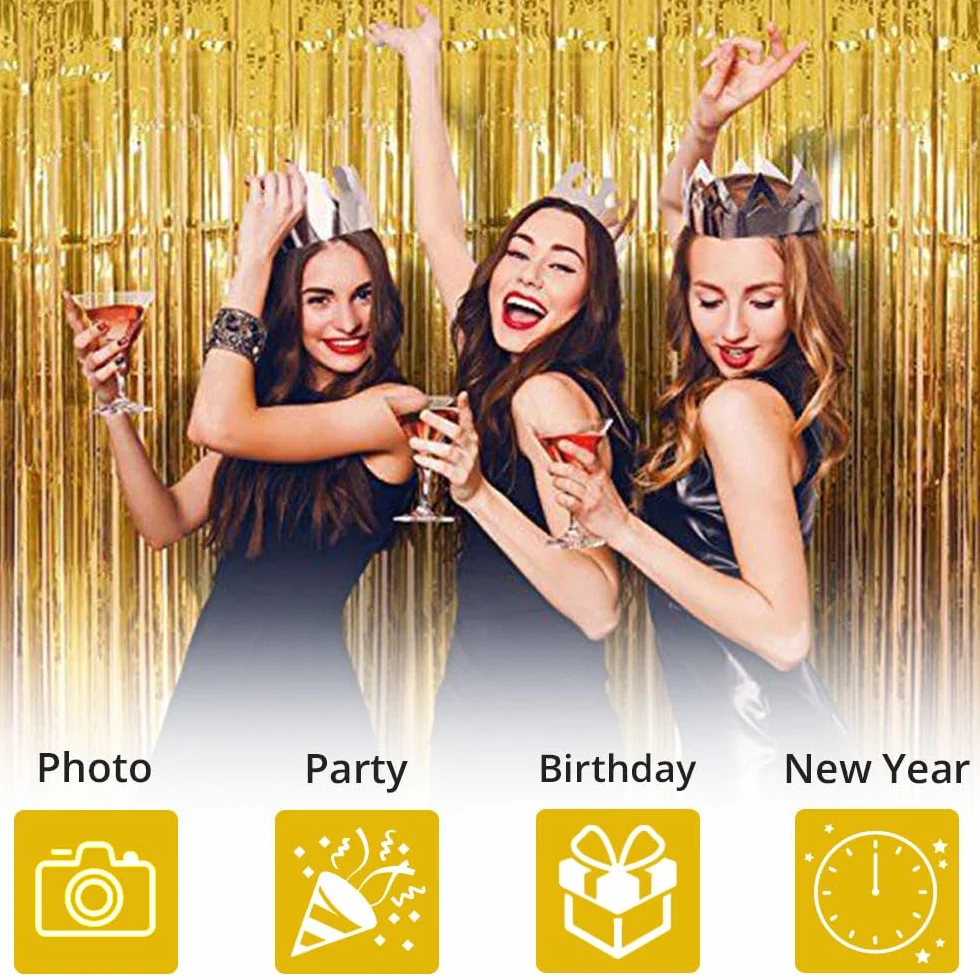 Gold Metallic Tinsel Curtain Party Backdrop 6 Pack Fringe Foil Decoration
