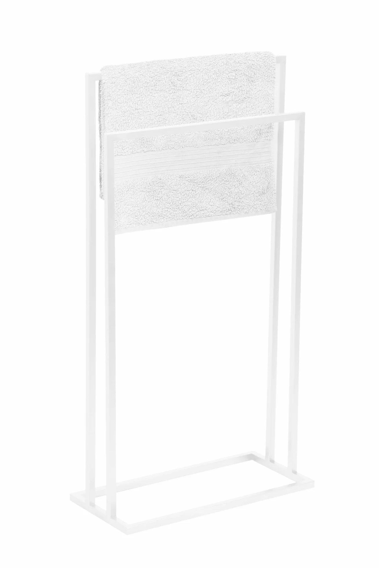 Wolnostojący Wieszak na Ręczniki - szer. x gł. x wys. 45x21x86cm - Wykonany z Metalu, z Podkładkami Antypoślizgowymi, Stabilny, Produkt UE, bez Montażu - VIVO - 2 pręty - Biały