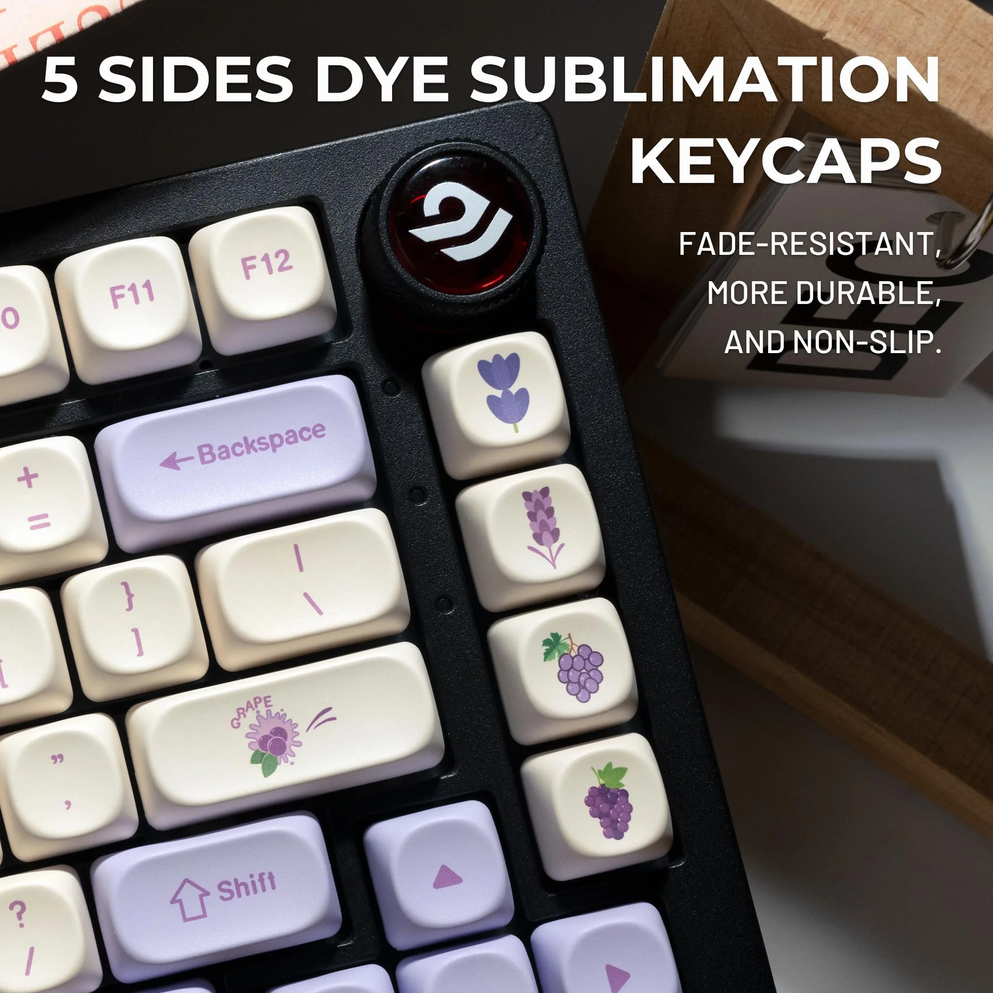 XVX MOA Profile Purple Grape Theme PBT Dye-Sub Keycaps, Custom Keycap Set for Mechanical Keyboards (Compatible with Cherry MX Switches, Purple & White Design)