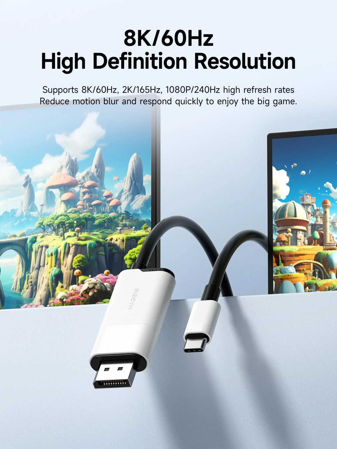 Hagibis - Stacja dokująca do Nintendo Switch & Switch OLED, USB C na DisplayPort kabel adapter z 8K przy 60Hz DP, 100 W PD, typ C na DP adapter do laptopa, tabletu, SteamDeck (biała)