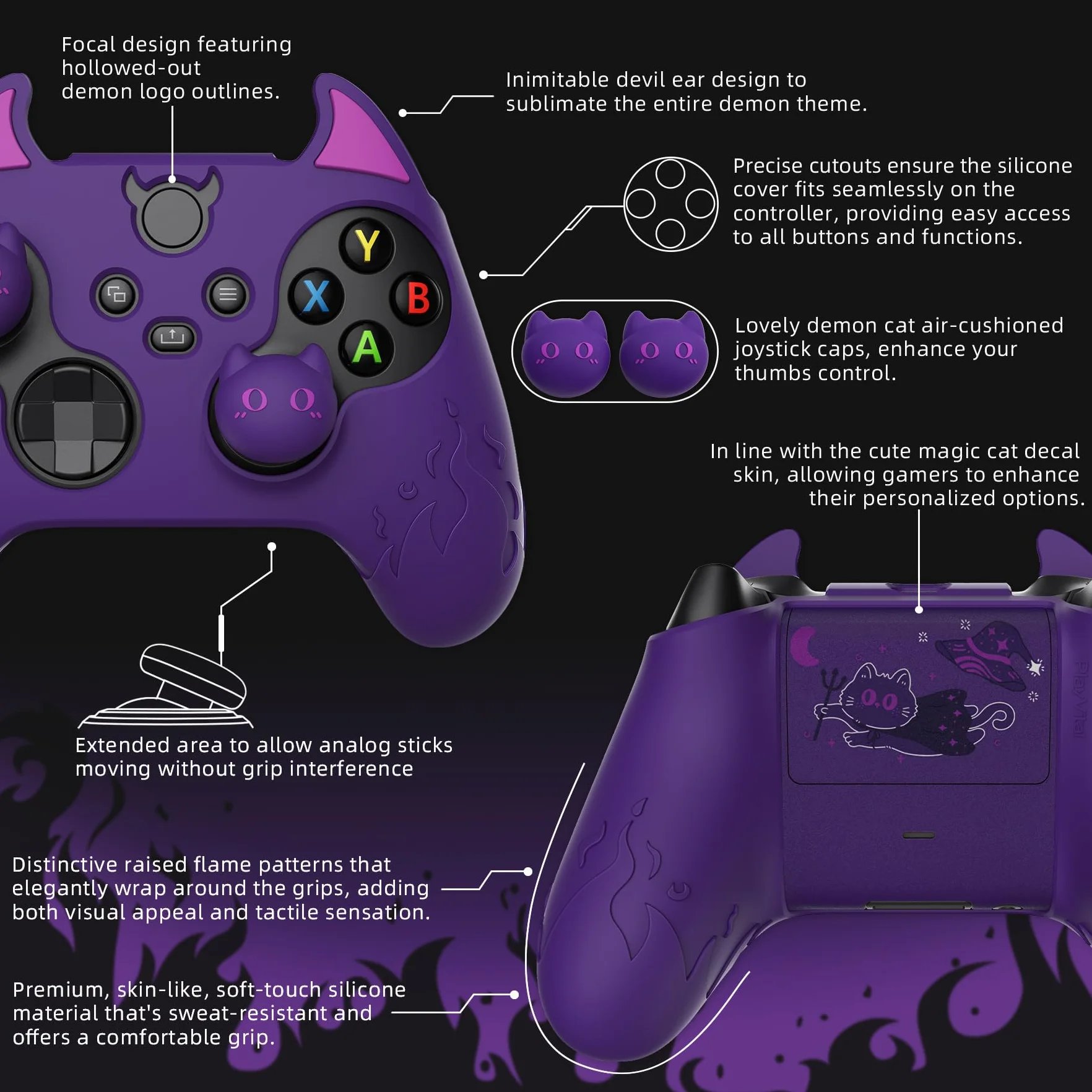 PlayVital Controller Ochronny Skóra do Xbox Series X/S Cute Demon Protective Case do Xbox Core Antypoślizgowa Silikonowa Osłona z Nakładkami Kciuki & Naklejka Pokrywy Baterii-Fioletowy