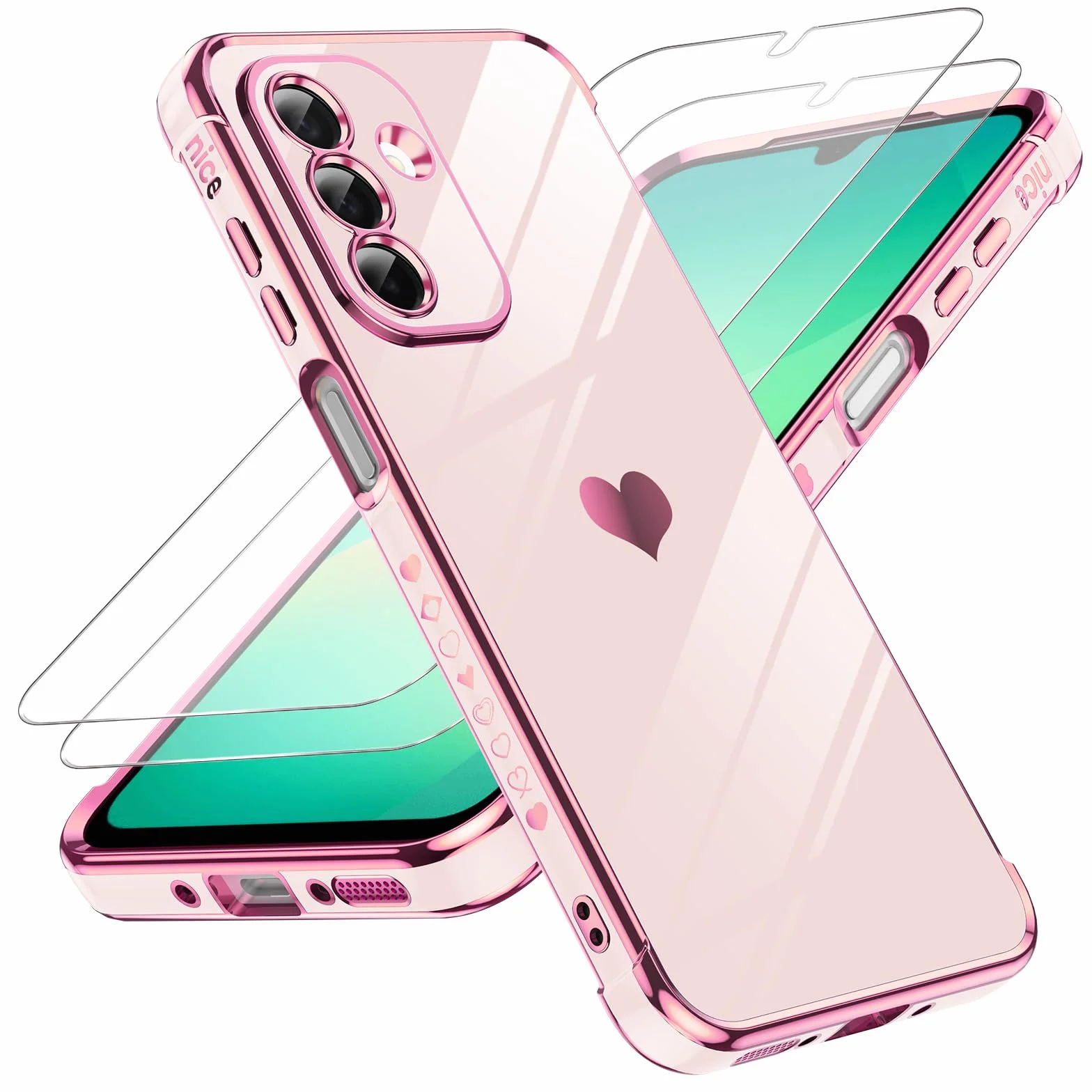 LeYi Etui do Samsung Galaxy A26 5G etui z folii ze szkła hartowanego [2 opakowanie], miłość serce zderzak miękki silikon TPU cienki futerał ochronny na aparat do Samsung A26 kobiet, różowy