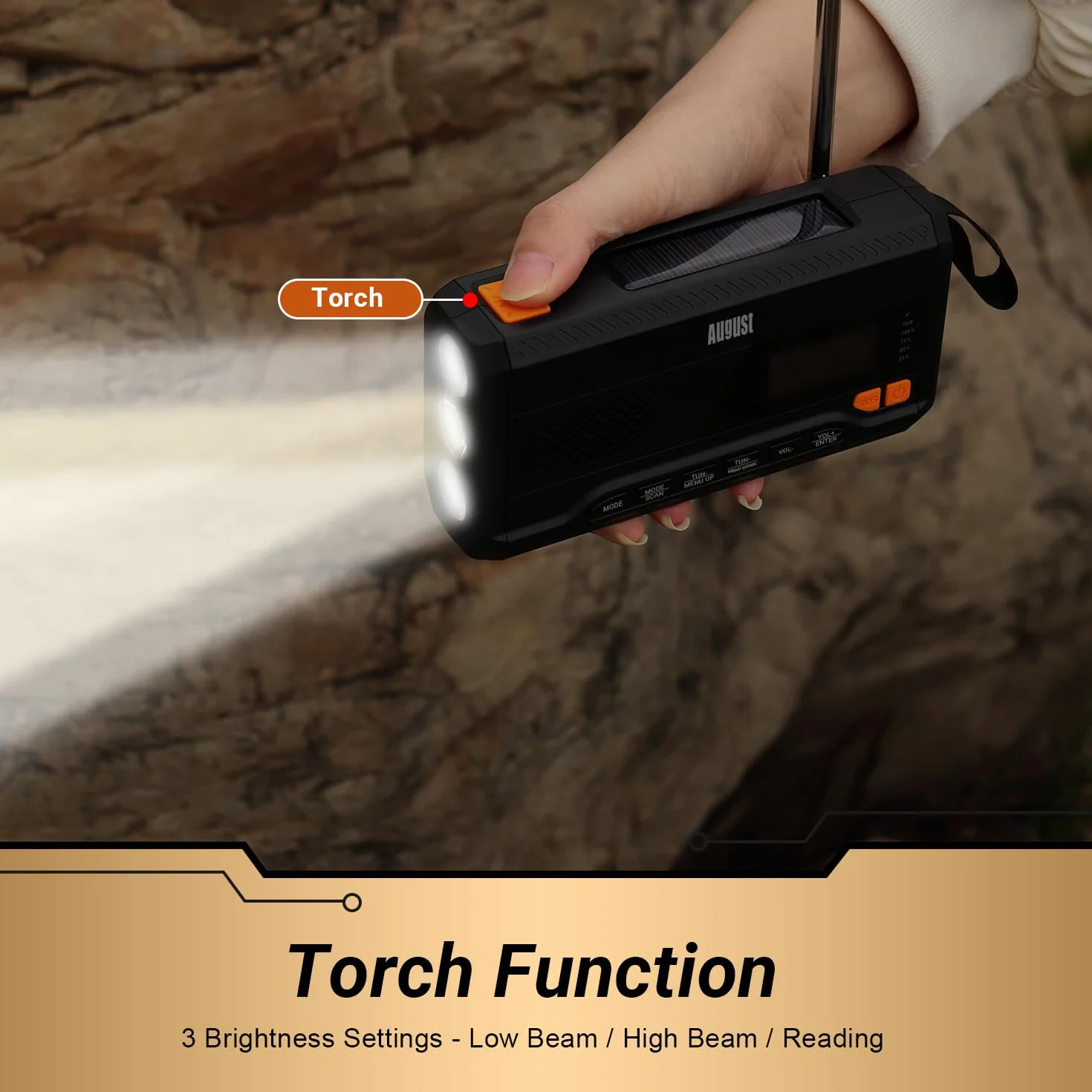 August MB290B Wind Up Solar Radio z DAB+/DAB/FM – 4500 mAh akumulator Bluetooth 5.0, radio awaryjne z korbą ręczną z powerbankiem USB, latarką i alarmem SOS do survivalu, biwakowania, wędrówek
