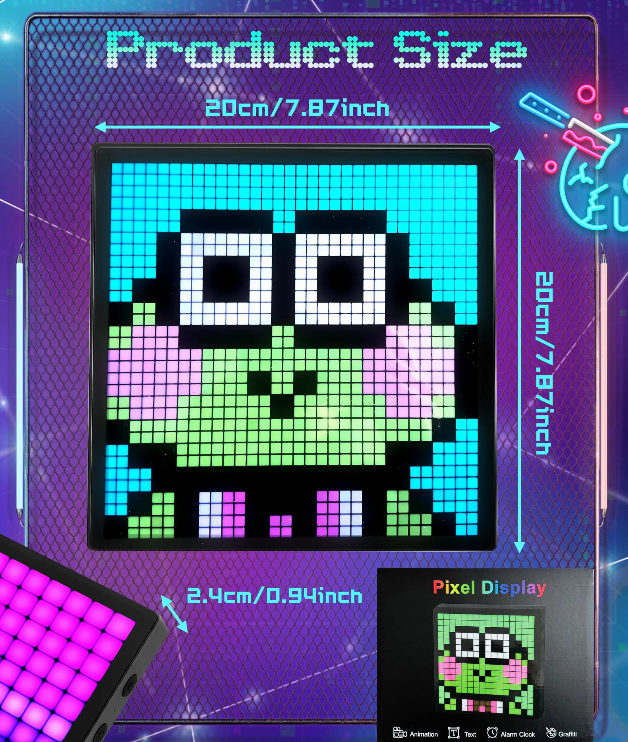 Wyświetlacz LED Pixel Art z zegarem Telefon Programowalny panel sterowania Bluetooth LED do pulpitu Wall Art (16 x 16 szt.)