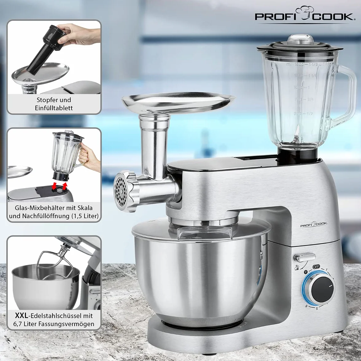 Profi Cook PC-KM 1189 Wielofunkcyjny robot cukierniczy 3 w 1 1500 W srebrny