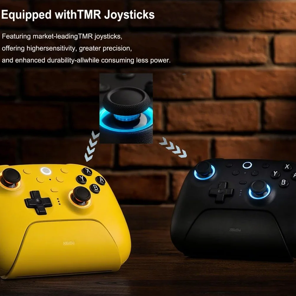 8BitDo Ultimate 2 kontroler Bluetooth z joystickami TMR do Switch, Windows PC, gamingowy z przełączanym efektem pogłosu/dotykowymi wyzwalaczami, pierścieniem ognia RGB, stacją