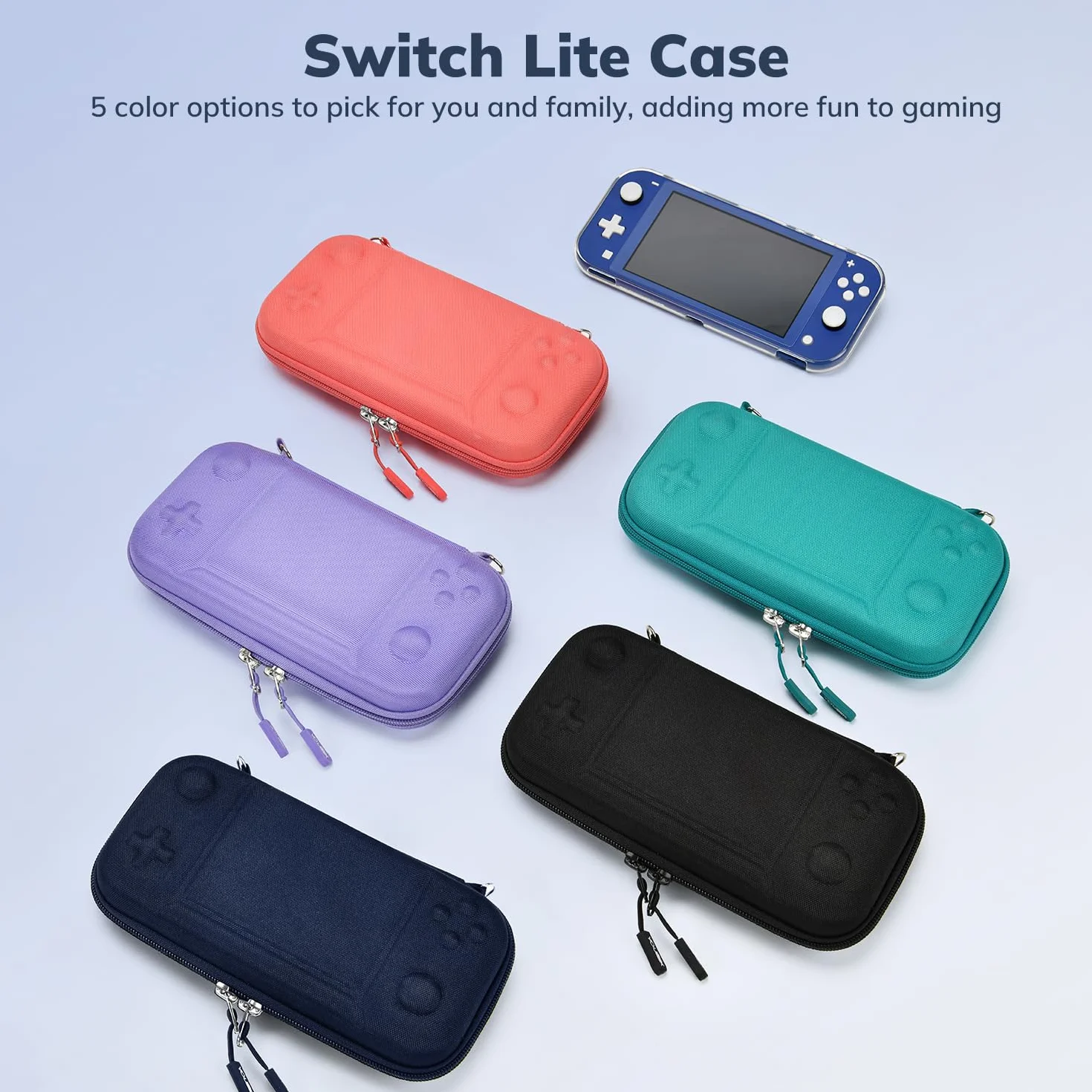 Younik Etui Switch Lite, 14 w 1 Zestaw Akcesoriów do Switch Lite z Etui na Przenoszenie, Przezroczyste Etui Ochronne, Etui na Karty Gry, 2 Ochrony Ekranu, 6 Gripy do Kciuka, Wisiorek, Niebieskie