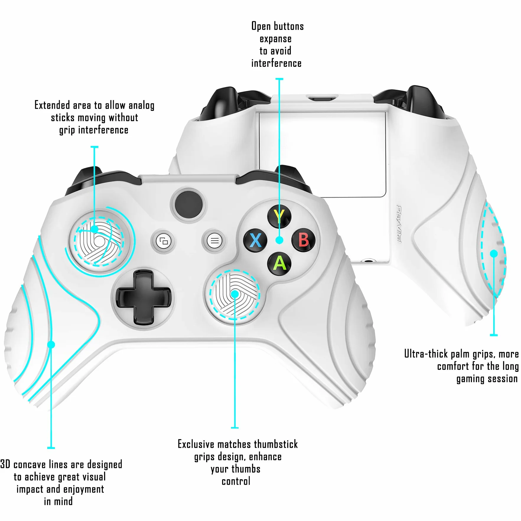 PlayVital Antypoślizgowy Silikonowa Skóra do Xbox One X/S Kontrolera,Ergonomiczna Miękka Gumowa Osłona Ochronna do Xbox One S/X z Nakładkami na Kciuki-Biały(Edycja Samuraja)