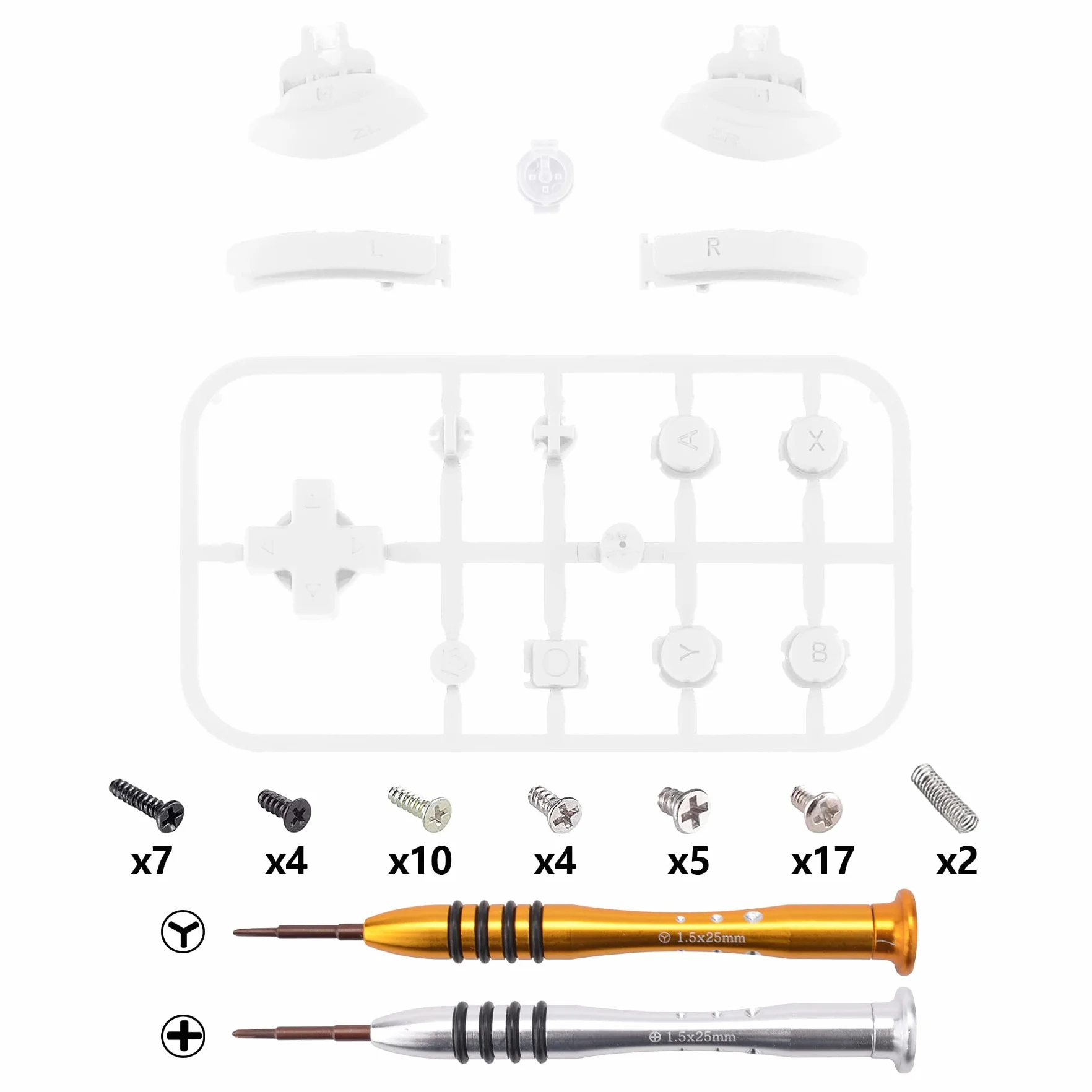 eXtremeRate Bialy Wymiana ABXY Home Capture Plus Minus Keys Dpad L R ZL ZR Trigger dla Switch Lite, Pełny Zestaw Orzycisków Zestawy Naprawcze z Narzędziami dla Switch Lite