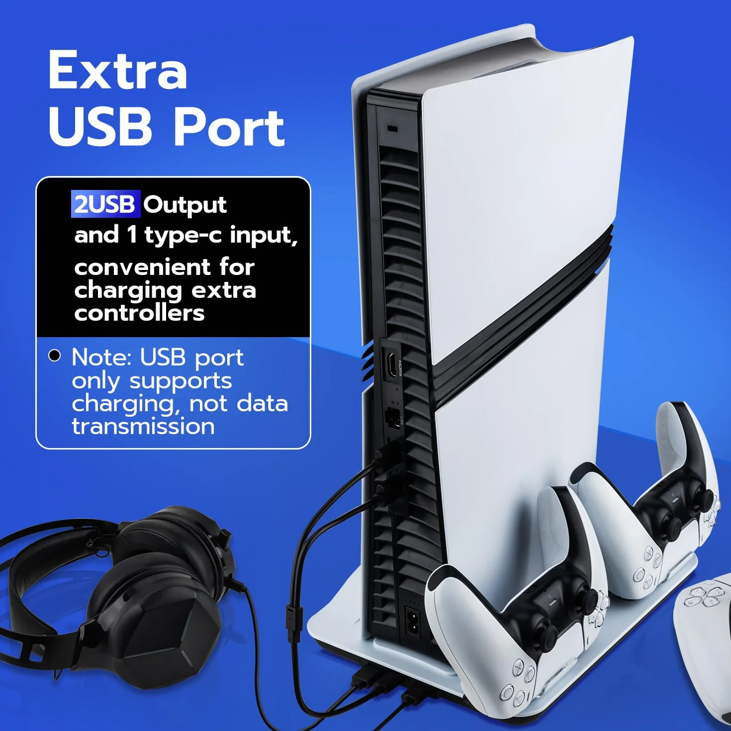 Mcbazel Dobe Mltifunctional stojak i stacja chłodząca do PS5/PS5 Slim/PS5 Pro, ładowarka z podwójnym kontrolerem i stacja szybkiego ładowania, regulowany wentylator chłodzący do PS5/PS5 Slim/PS5 Pro