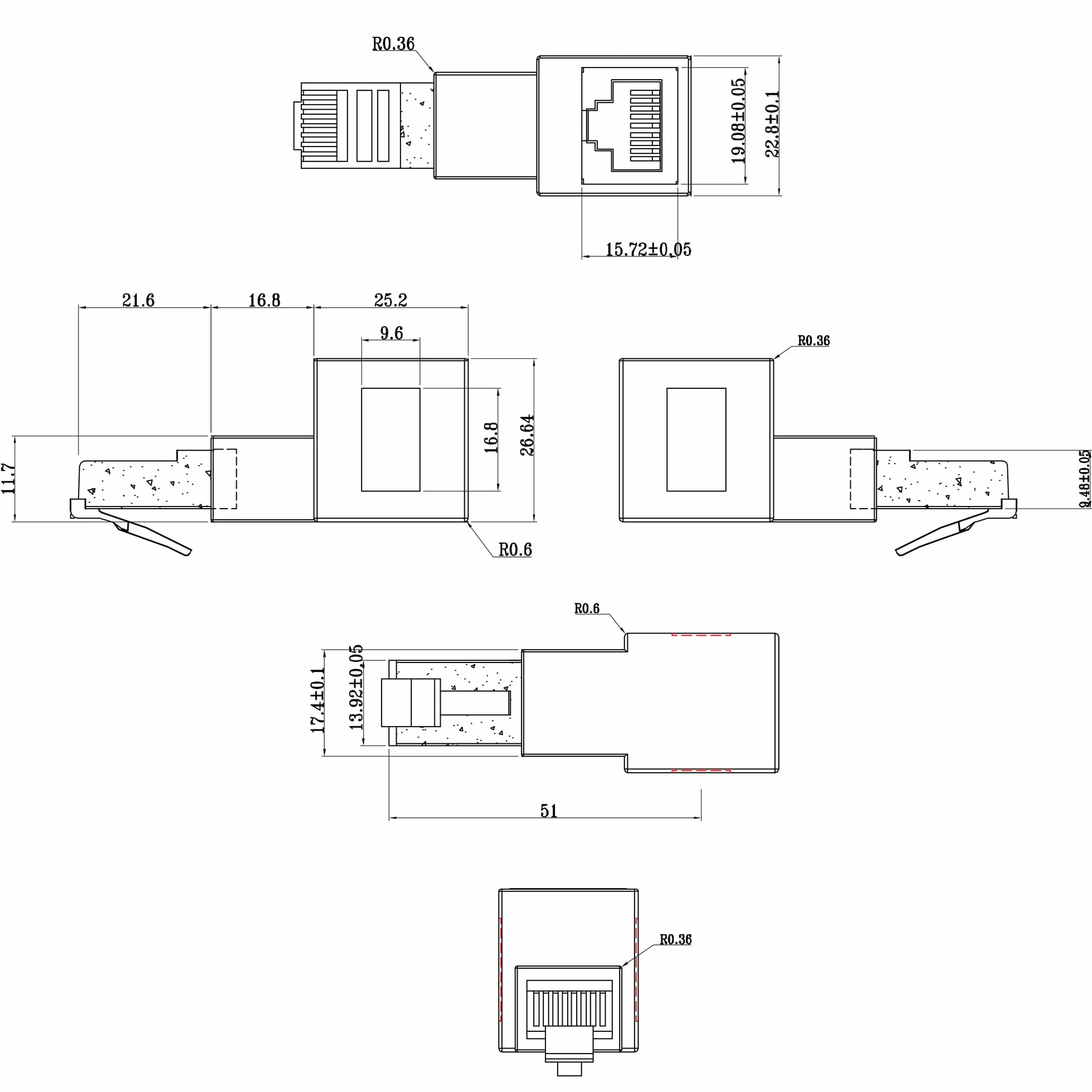 InLine RJ45 Adapter Cat.6A, wtyczka RJ45 / gniazdo, 90° zagięty w dół, 69991B
