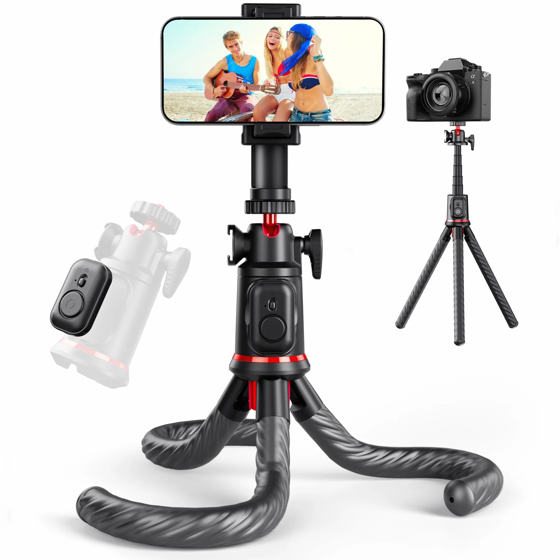Rollei Easy Creator MonkeyPod elastyczny mini statyw i kijek do selfie z bezprzewodowym pilotem zdalnego sterowania, Gorillapod uchwyt na telefon komórkowy, głowica kulowa 360°, do smartfona i aparatu