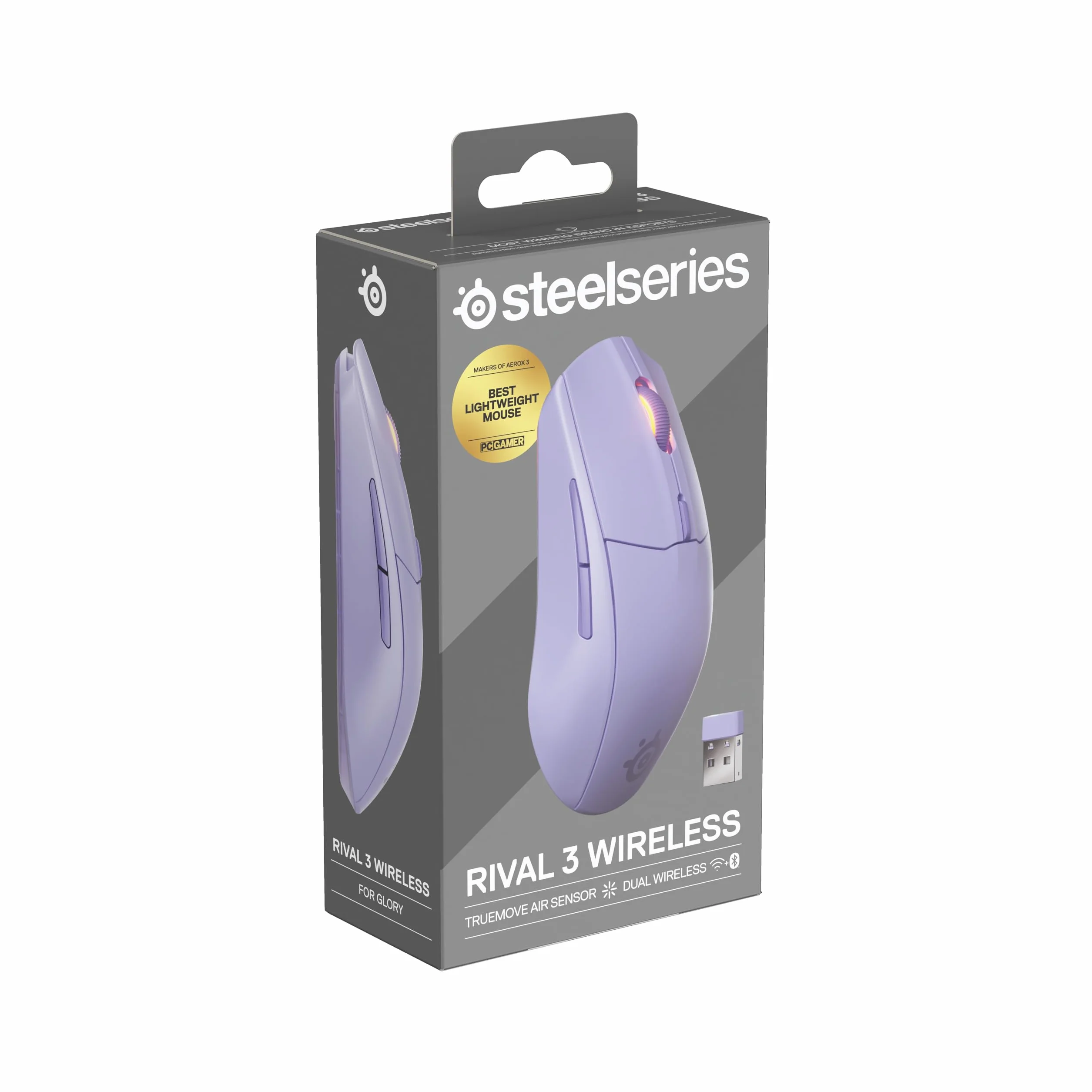 SteelSeries Rival 3 Wireless Gen 2 mysz do gier 2,4 GHz Bluetooth TrueMove Air 18000 DPI 60M kliknięć PTFE Lavendowy