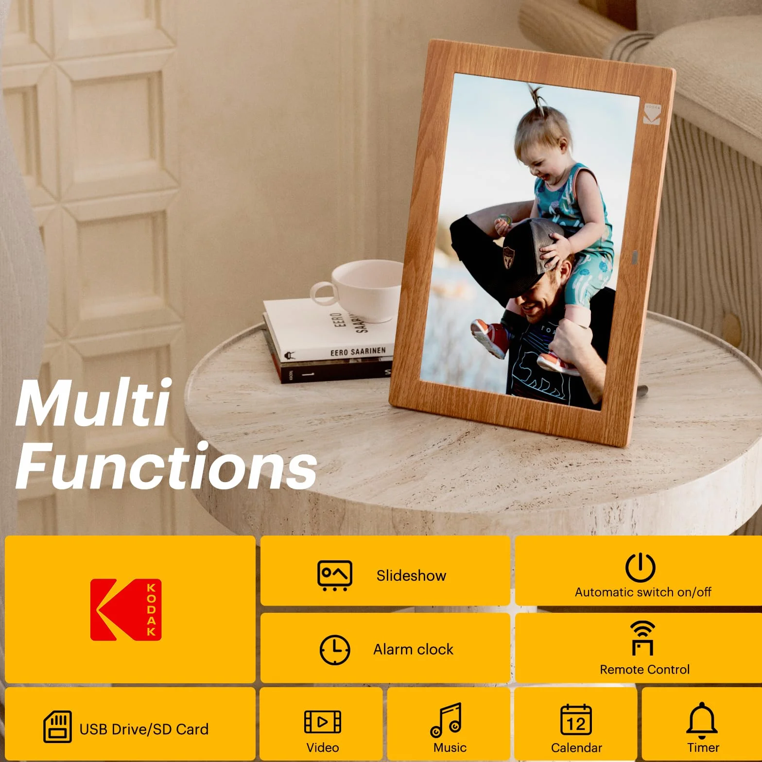 KODAK 10-calowa cyfrowa ramka na zdjęcia, cyfrowa ramka na zdjęcia bez WiFi z pilotem, elektroniczna ramka cyfrowa z ekranem HD IPS, zdjęcia/wideo/odtwarzacz muzyki, automatyczne włączanie/wyłączanie