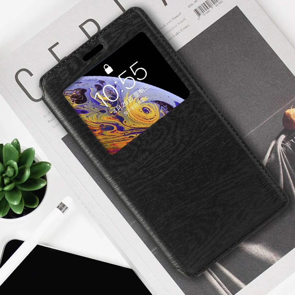 Etui Flip z Ekoskóry PU z Niewidocznym Magnesem i Okienkiem Podglądu Kompatybilne z BlackBerry KEY 2, Smart Pokrowiec Ochronny