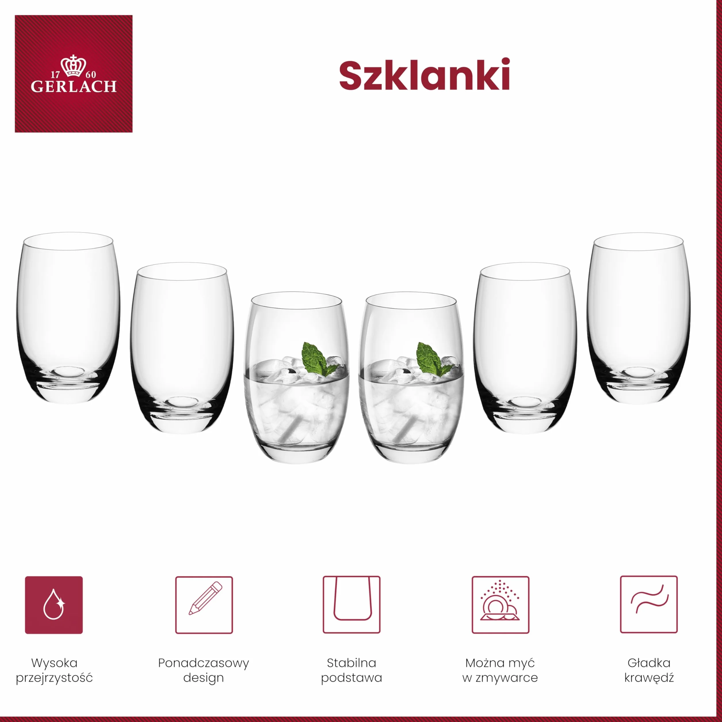 Gerlach 1760 Zestaw 6 Szklanek Flow 450 ml Przezroczyste