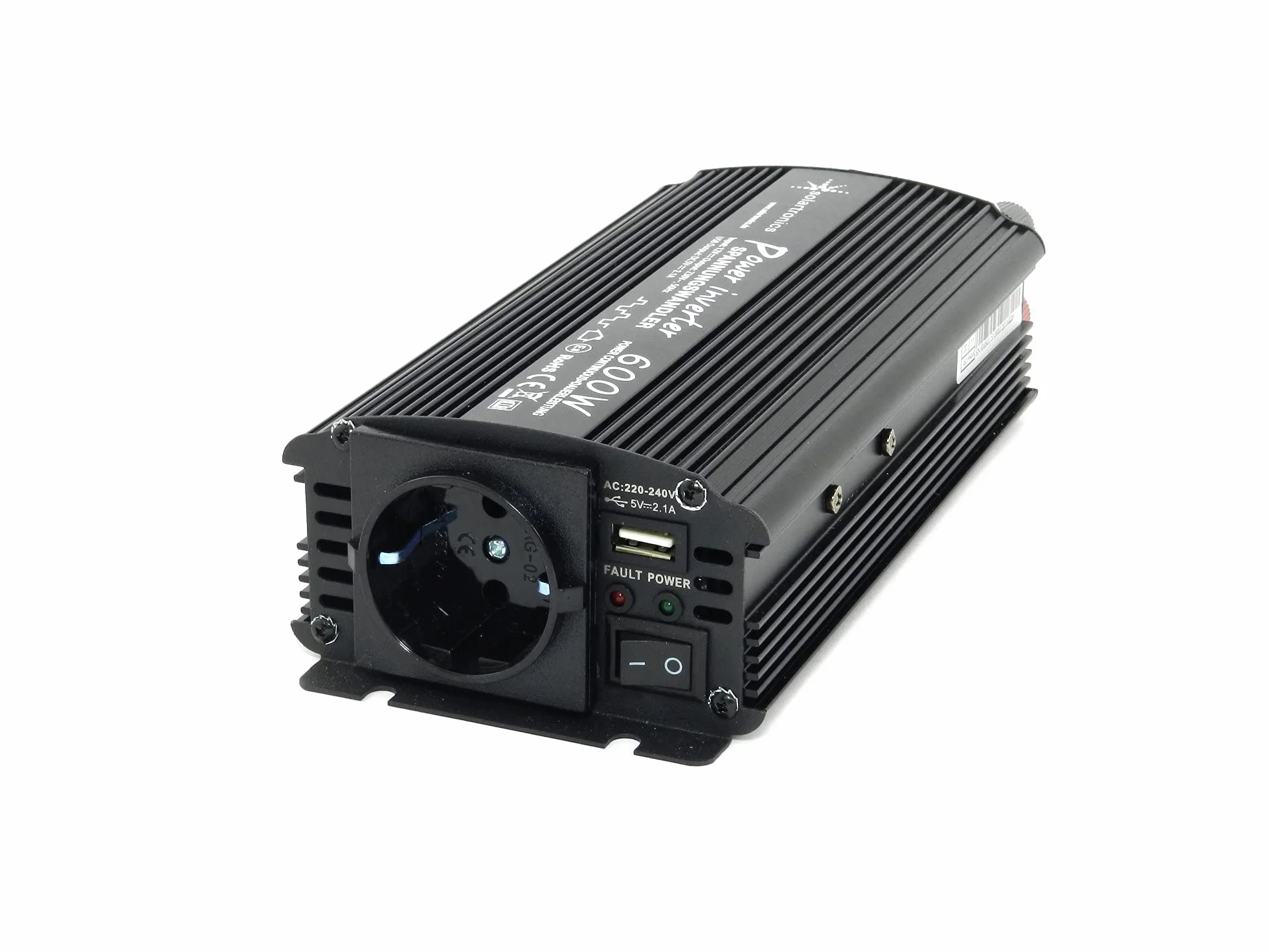 SOLARTRONICS Przetwornica napięcia NM600 12 V 600 W czarna - moc szczytowa 1200 W - falownik 12 V na 230 V - kompatybilny z bateriami ołowiowymi lub AGM - ze złączem Schuko i USB