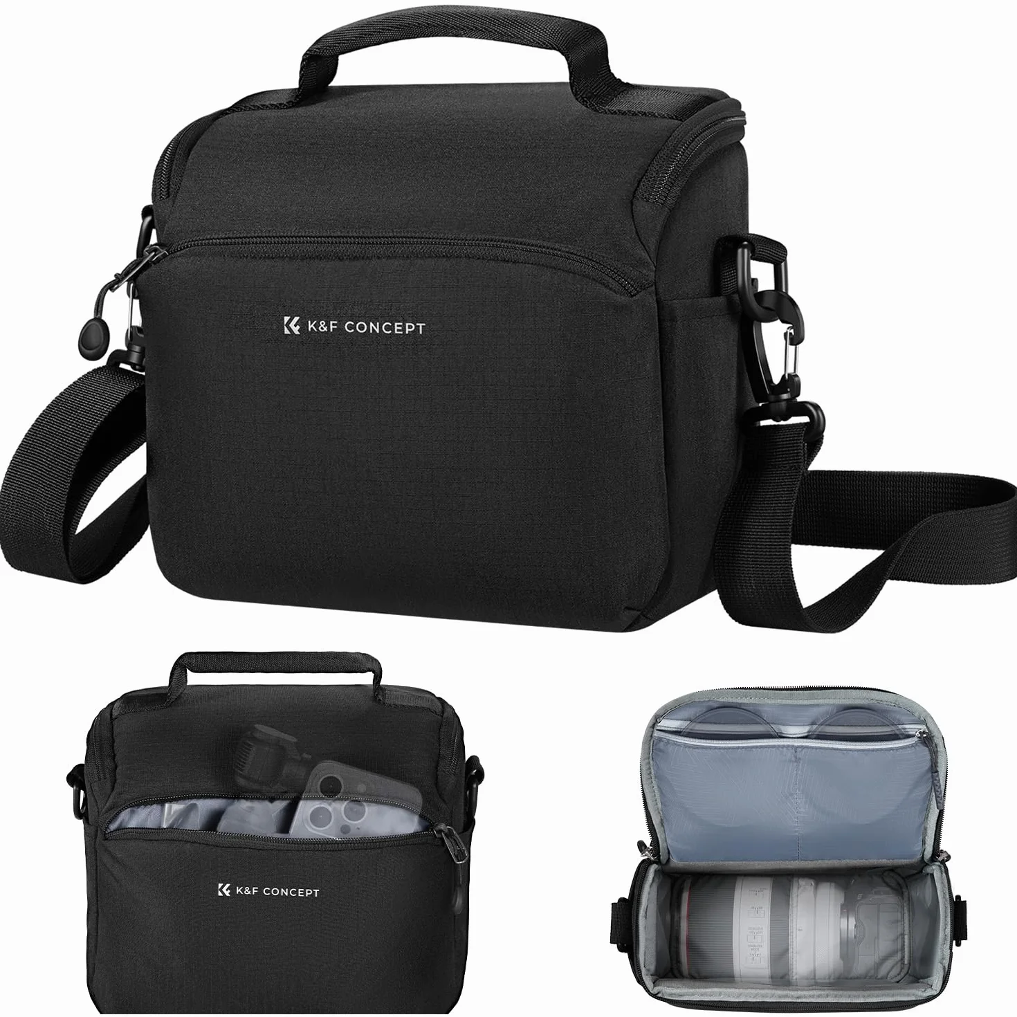 K&F Concept Torba na aparat, mała torba na aparat crossbody, DSLR/SLR, bez lustra, kompaktowe torby fotograficzne na ramię dla fotografów, Czarny, Plecaki na ramię