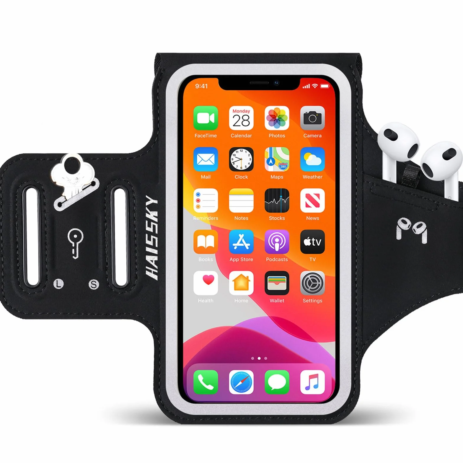 6,7'' uchwyt na telefon do biegania z torbą Airpods, etui na telefon komórkowy Razobws do iPhone 16 15 14 13 12 11 Pro Max Galaxy S20- S24 Ultra wodoodporny pasek na ramię z regulowanym paskiem