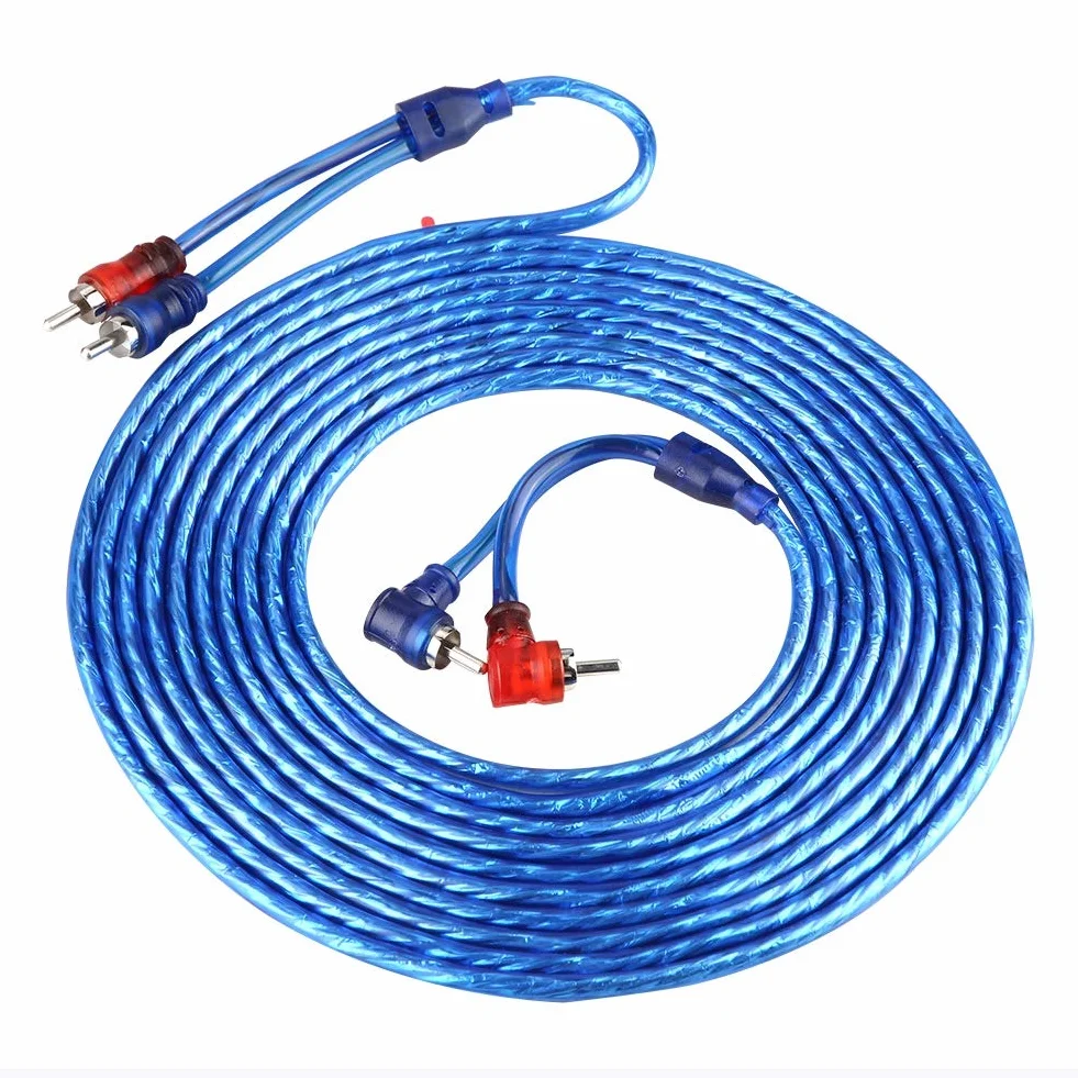Qiilu 5 Meter Car-Audio-Kabel, AUTO Car Blue Transparentes Cinch-Audio-Verbindungskabel Ultra Flexibel