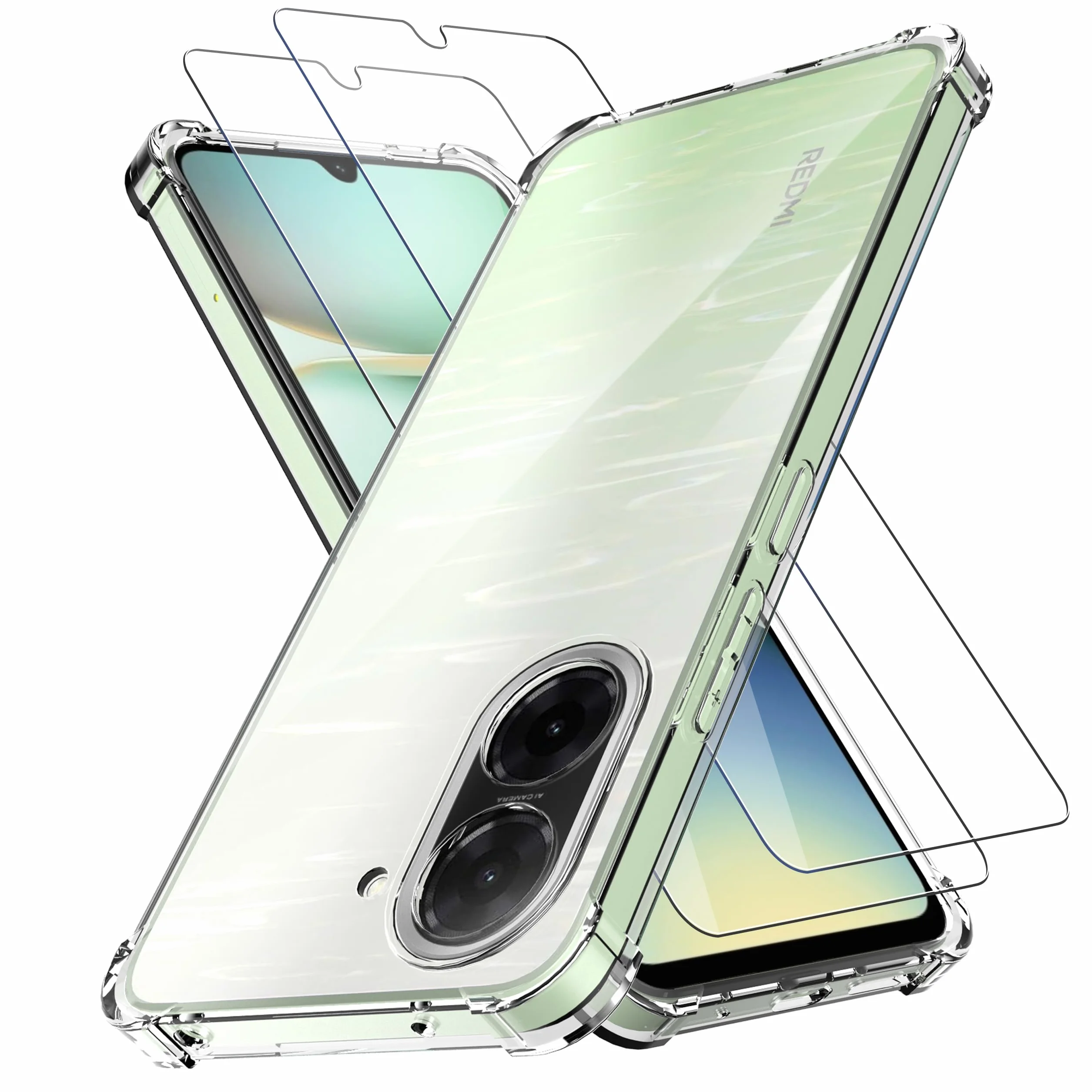 Anoowkoa Etui ochronne do Xiaomi Redmi A5 4G 2 sztuki szkła hartowanego, ultracienkie miękkie TPU przezroczyste silikonowe odporne na wstrząsy etui ochronne z amortyzacją