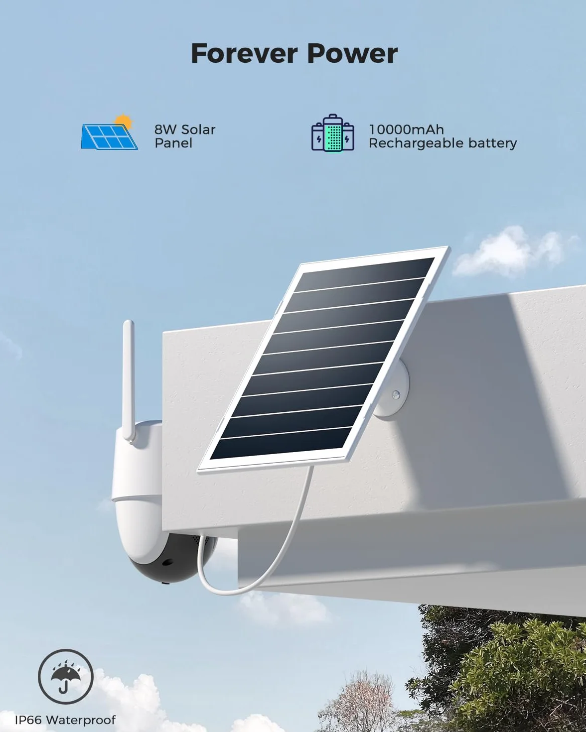 Kamera bezpieczeństwa COCOCAM 24/7 z nagrywaniem AOV WiFi, zewnętrzna, bezprzewodowa, z baterią 10000 mAh, panelem słonecznym 8 W, 2K PTZ, 30-metrowym widzeniem nocnym, wykrywaniem AI, śledzeniem AI,