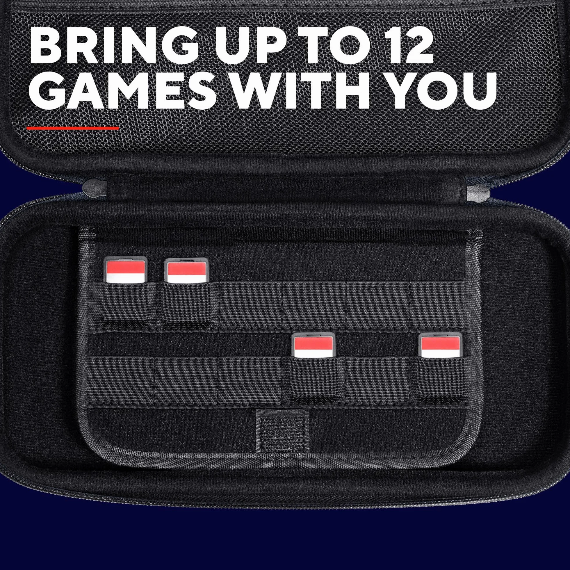 GXTrust 1251B Nintendo Switch 2 Case, odporna na wstrząsy ochronna obudowa, uchwyt, miejsce na 4 Joycon, uchwyt Nintendo Switch z kieszeniami na paski i 12 gier, niebieski