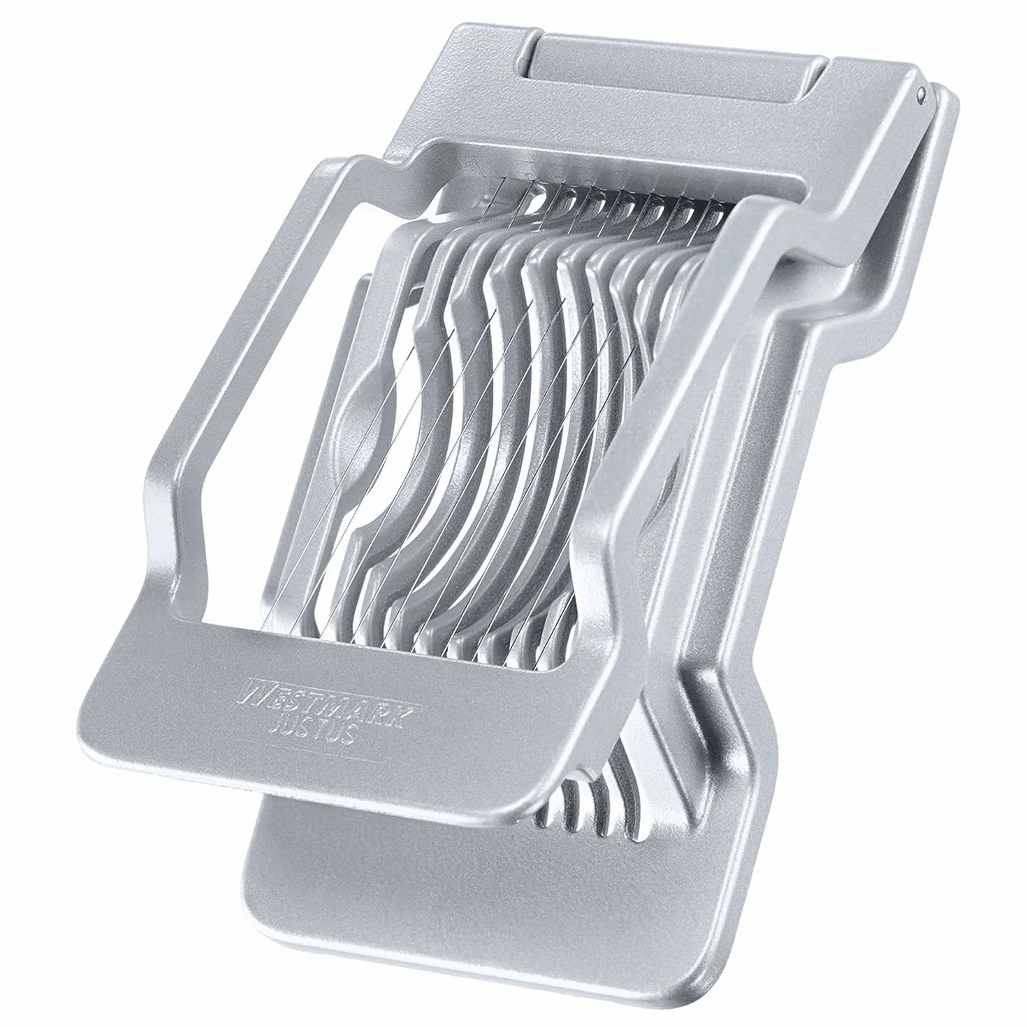 Westmark Krajalnica do jajek, Kroi na okrągłe i owalne plasterki, Osobno naciągane druciane struny ze stali nierdzewnej, Aluminium/Stal nierdzewna, Justus, Szara, 10402260
