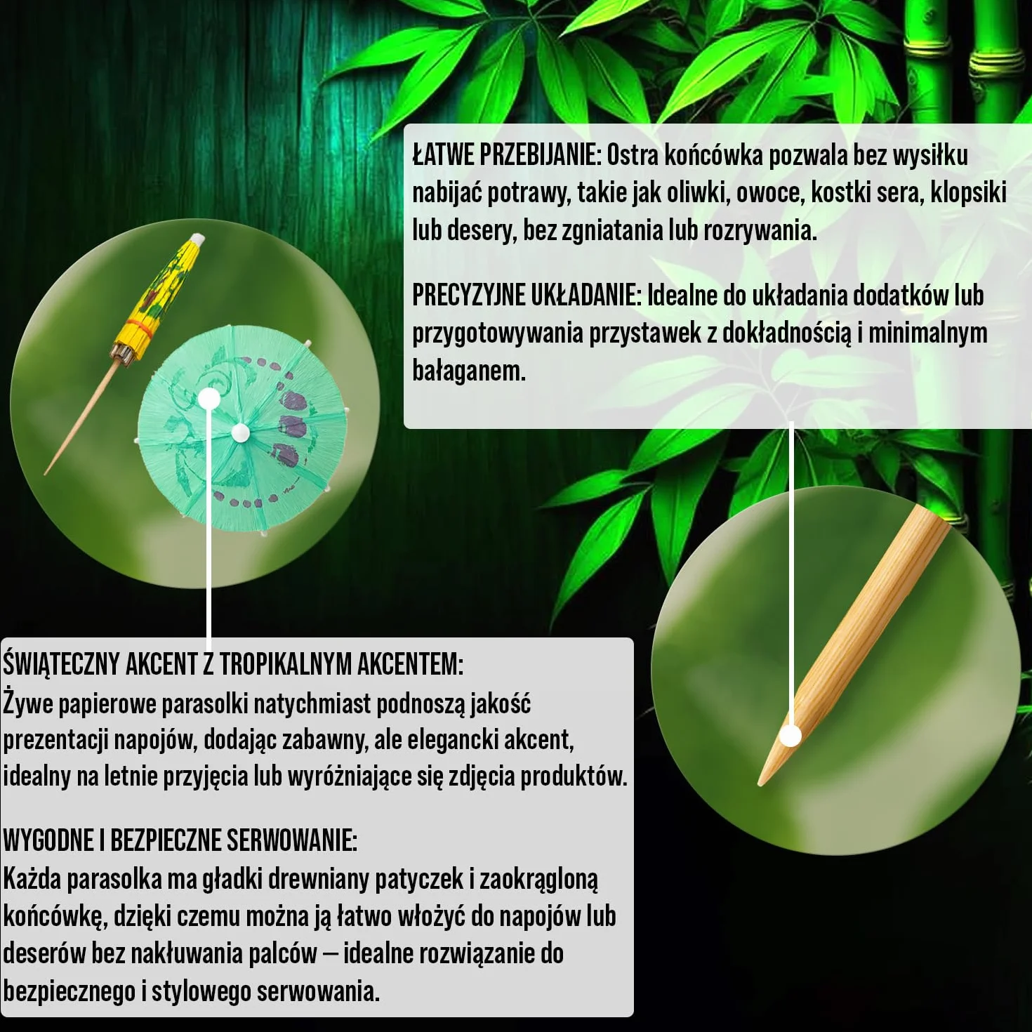 30 Sztuk Parasolek Koktajlowych z Bambusa - 10 cm (3,9 cala) Kolorowe Wykałaczki do Tropikalnych Napojów, Babeczek, Barów Tiki, Imprez Basenowych, Luau i Letnich Wydarzeń - od Mobi Lock