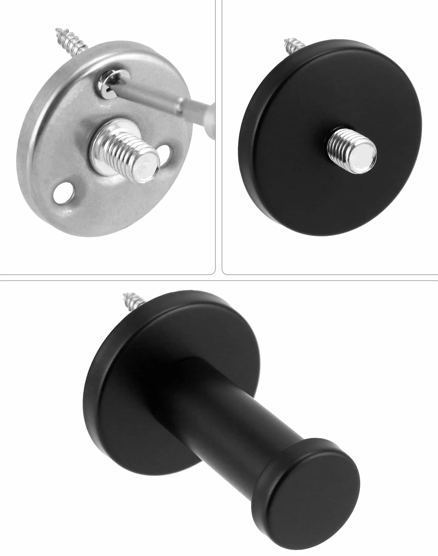 QWORK® 8 sztuk wieszaków czarny, wieszaki 55 mm, haczyki kuchenne, stal nierdzewna, do łazienki, kuchni, gabinetu