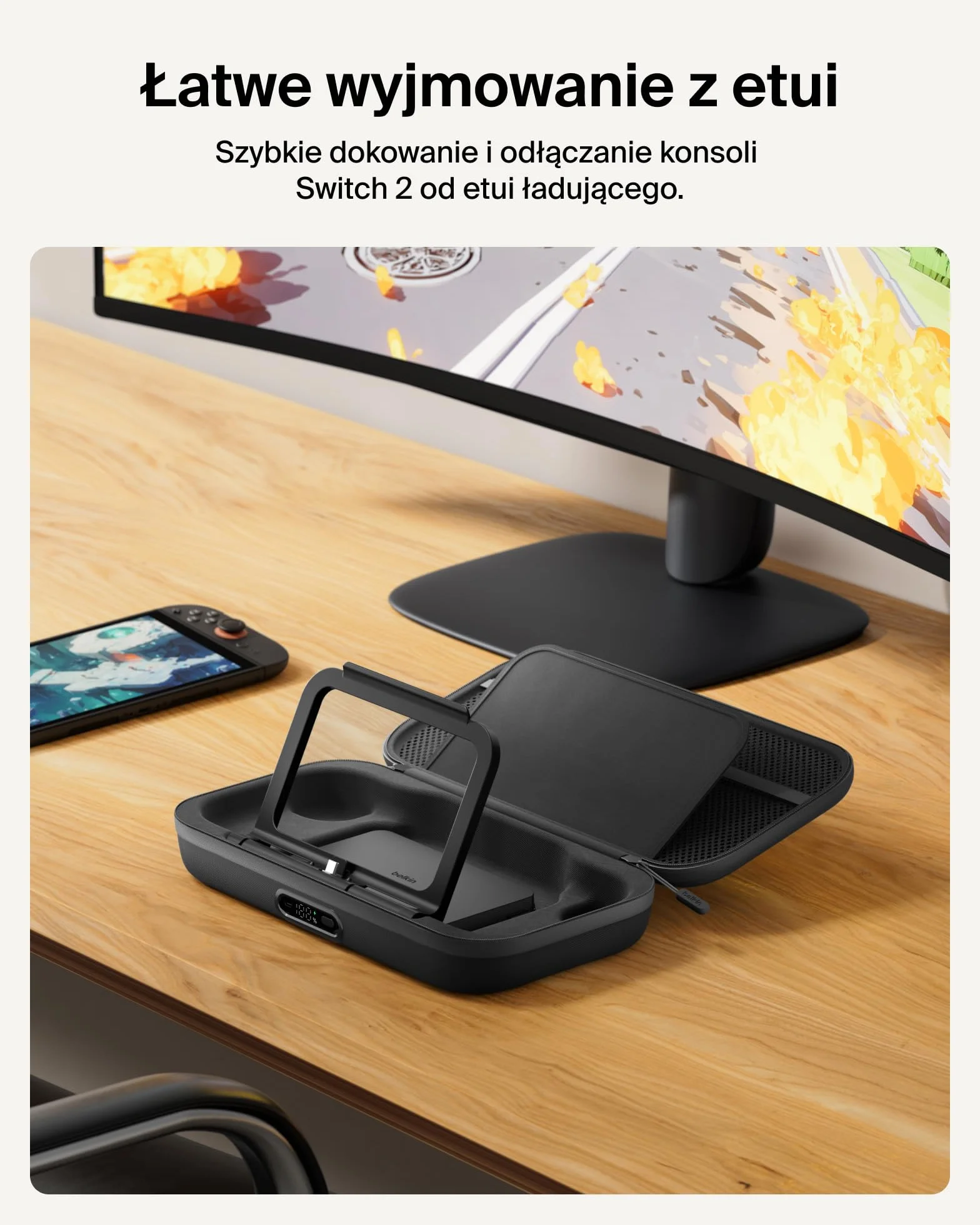Belkin Gaming Etui Ładujące Pro do Nintendo Switch 2 z Powerbankiem 10 000 mAh, Torba Podróżna z Uchwytem na AirTag, Miejsce na 12 Kart z Grami, Ładowanie w Etui, Twarda Obudowa – Antracytowe