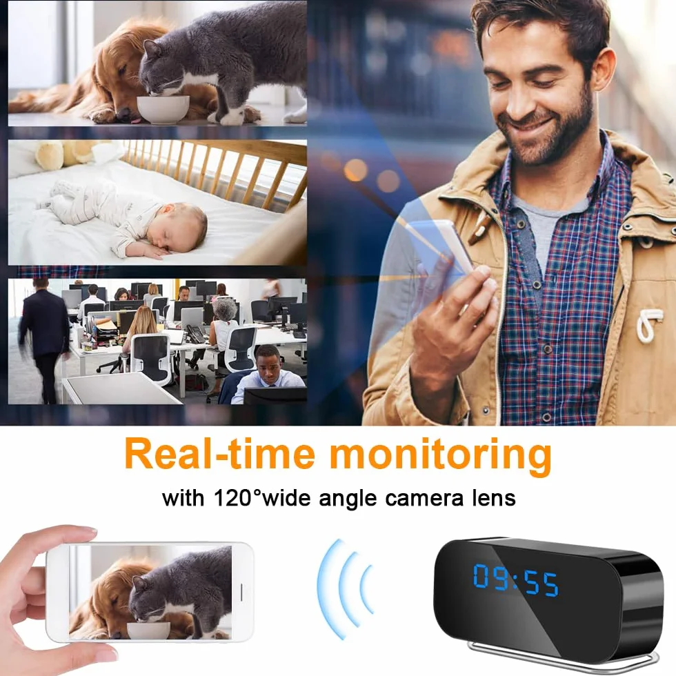 TANGMI Kamera szpiegowska, zegar 2,4G i 5G WiFi ukryta kamera, noktowizor i wykrywanie ruchu Dyskretna kamera szpiegowska, szeroki kąt 120° i odtwarzanie wideo HD 1080P online