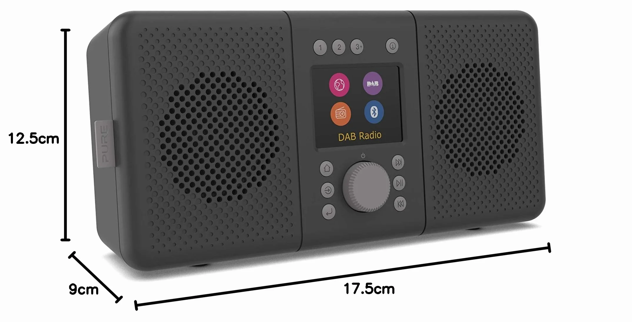 Pure Elan Connect+ All-in-one radio internetowe z Dab i Bluetooth 4.2 (Radio Dab/Dab+, FM i Internet, Wyświetlacz TFT, 20 pamięci stacji, strumieniowe przesyłanie muzyki, podcastów), Charcoal