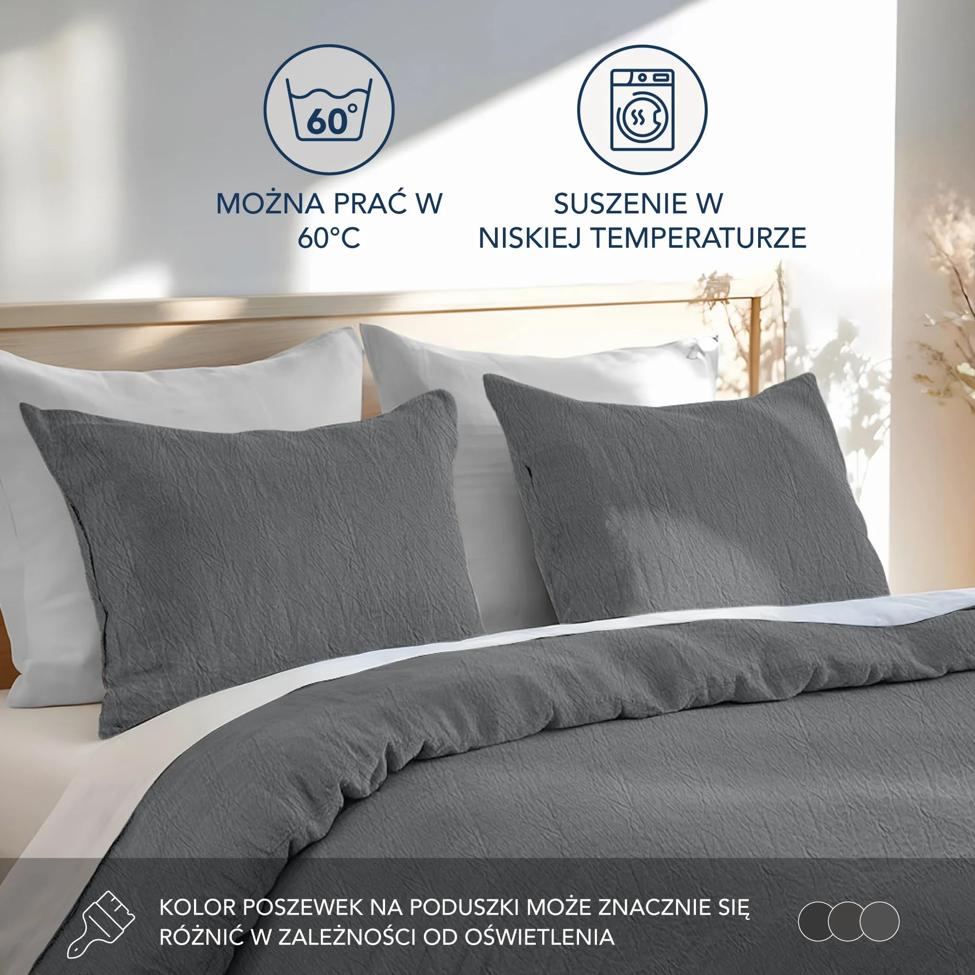 Poszewka na poduszkę 40x40 bawełna zestaw 2 sztuk ciemnoszara Oeko Tex