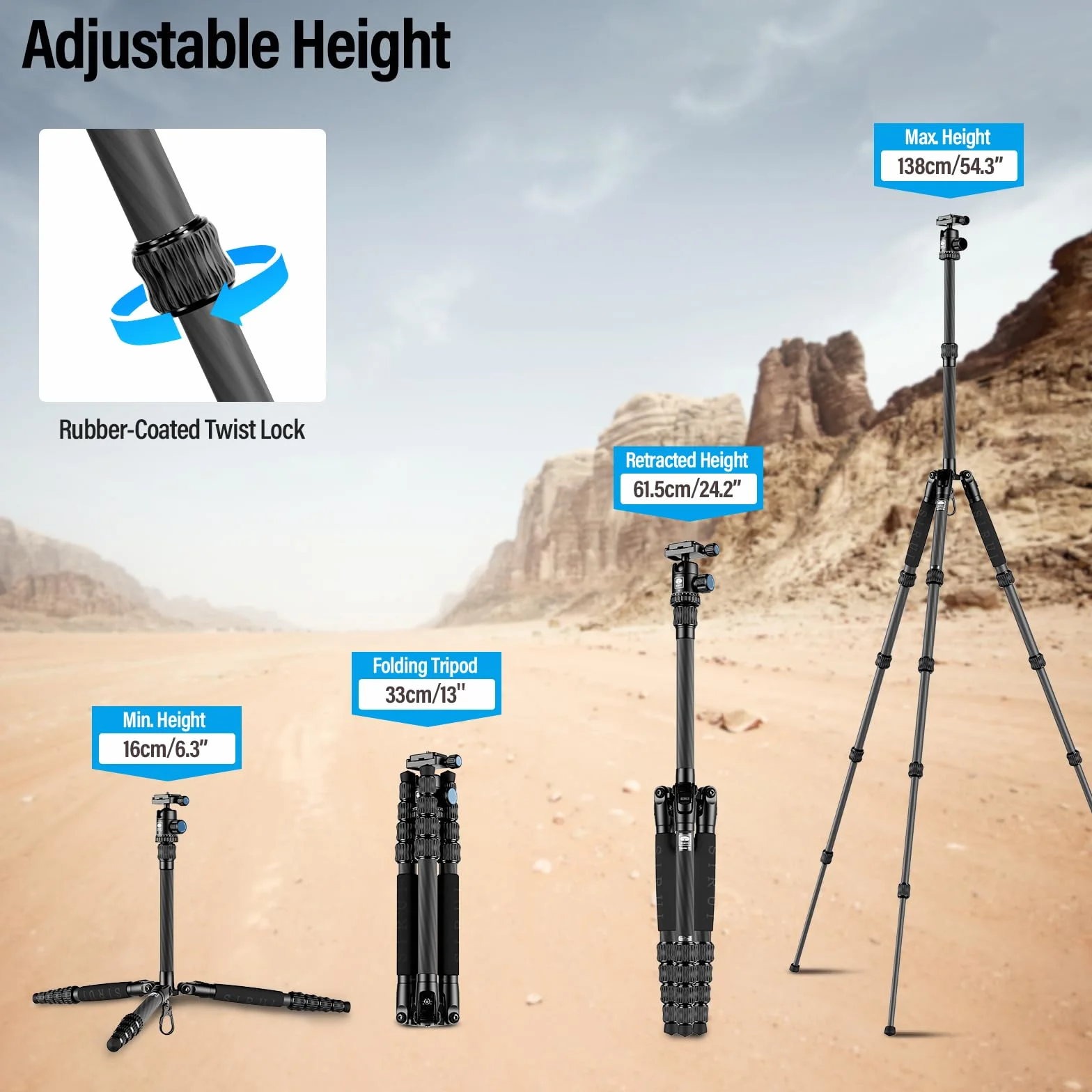Sirui Compact Traveler 5C statyw 140 cm lekki statyw podróżny z włókna węglowego przenośny statyw z głowicą kulową panoramiczną 360° i Arca szwajcarską szybkozłączką nośność do 4 kg