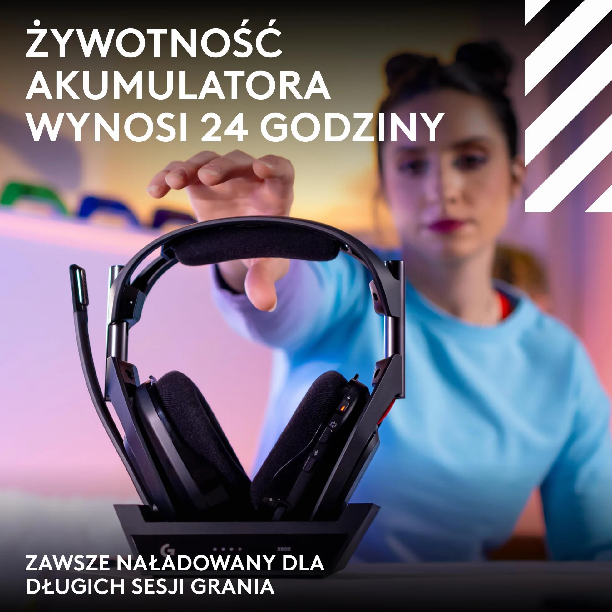 Logitech G Astro A50 + stacja bazowa (5. generacja), PRO-G GRAPHENE, przełączanie 3 systemów, USB-C do Xbox, PS5, PC/Mac lub Nintendo Switch, Bluetooth — Czarny
