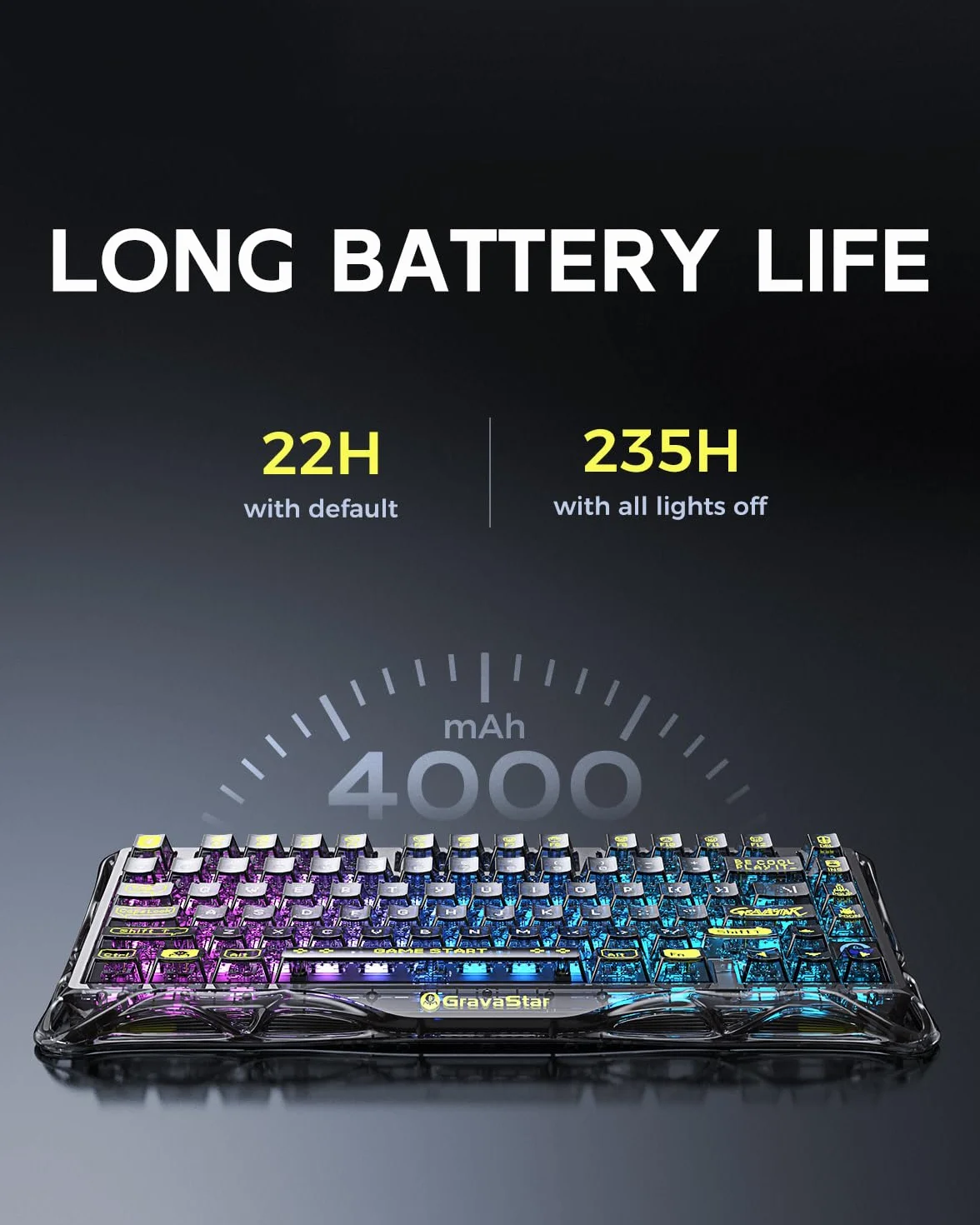 GravaStar Mercury K1 Lite Klawiatura Bezprzewodowa, 75% RGB Wymiana na gorąco Klawiatura Niestandardowa, Wstępnie Nasmarowane Przełączniki Liniowe Klawiatura Mechaniczna, Przezroczysty Czarny