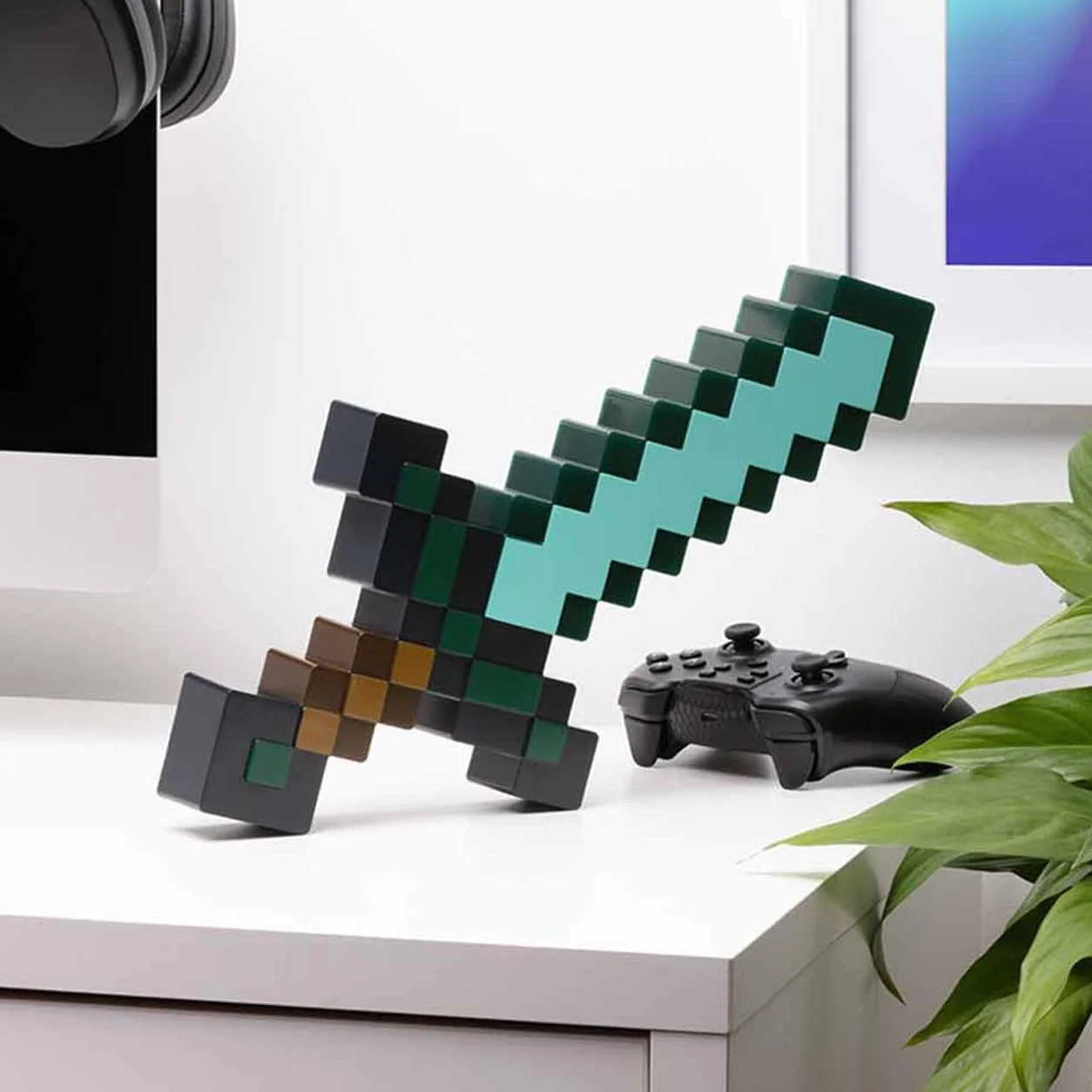 Paladone Minecraft Diamentowy miecz świetlny – 3 dynamiczne tryby świecenia – oficjalnie licencjonowany Minecraft dekoracja pokoju i przedmiot kolekcjonerski
