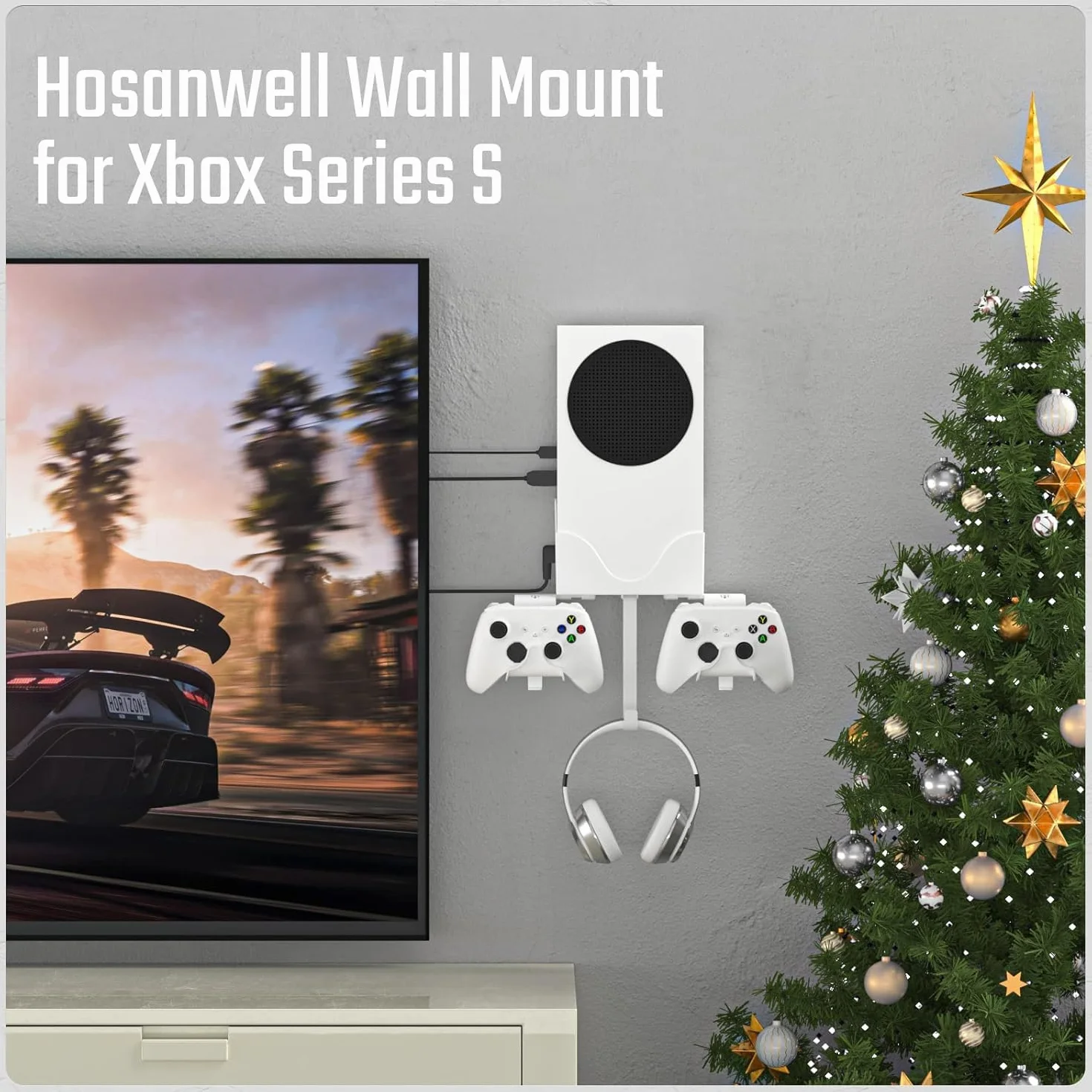 Uchwyt ścienny Xbox Series S Zestaw do kontrolera, konsoli i kasków, solidny uchwyt z matą antypoślizgową, nacięcie ładowania kabla USB, łatwa instalacja