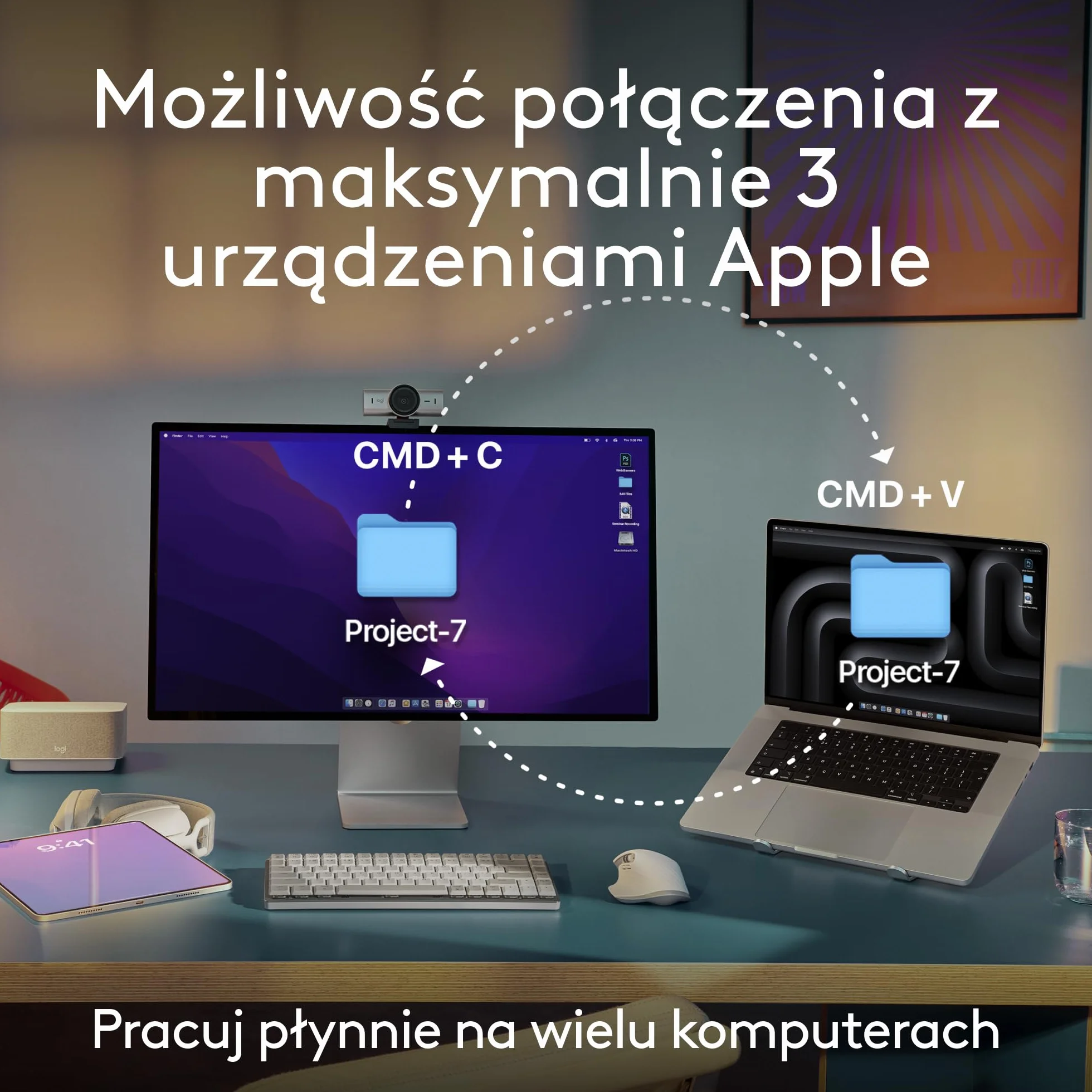 Logitech MX Keys S Combo for Mac, bezprzewodowa klawiatura i z podpórką pod nadgarstki, podświetlana, bezprzewodowa, z szybkim przewijaniem, Bluetooth USB C dla MacBooka, iPada,QWERTY US INT'L - Szary
