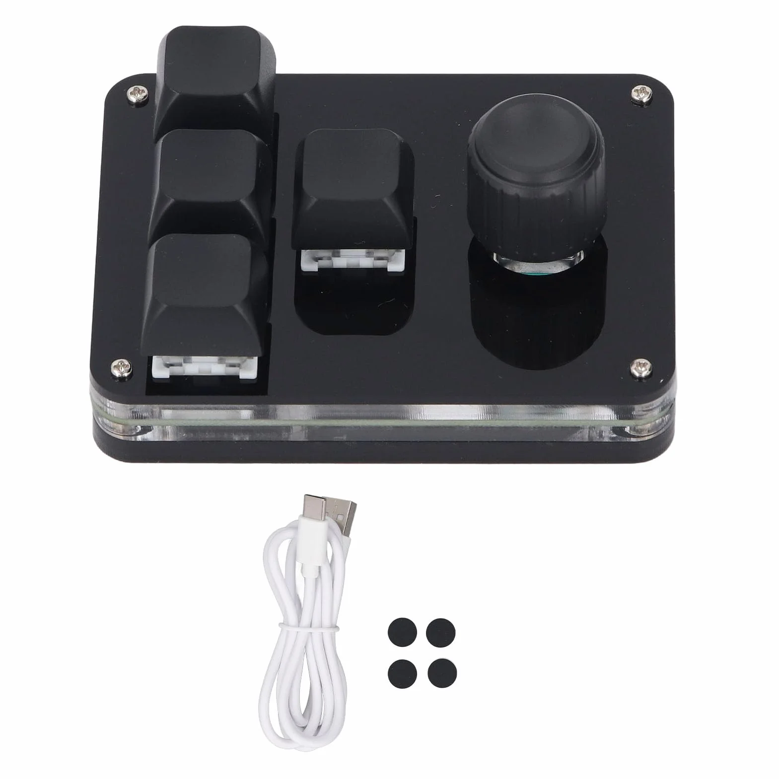 Jeffergarden Mini Klawiatura Mechaniczna, Programowalna Klawiatura z 4 Klawiszami i 1 Pokrętłem ze światłem RGB i Niebieskim Przełącznikiem, Klawiatura do Gier USB C Typu Plug and Play do