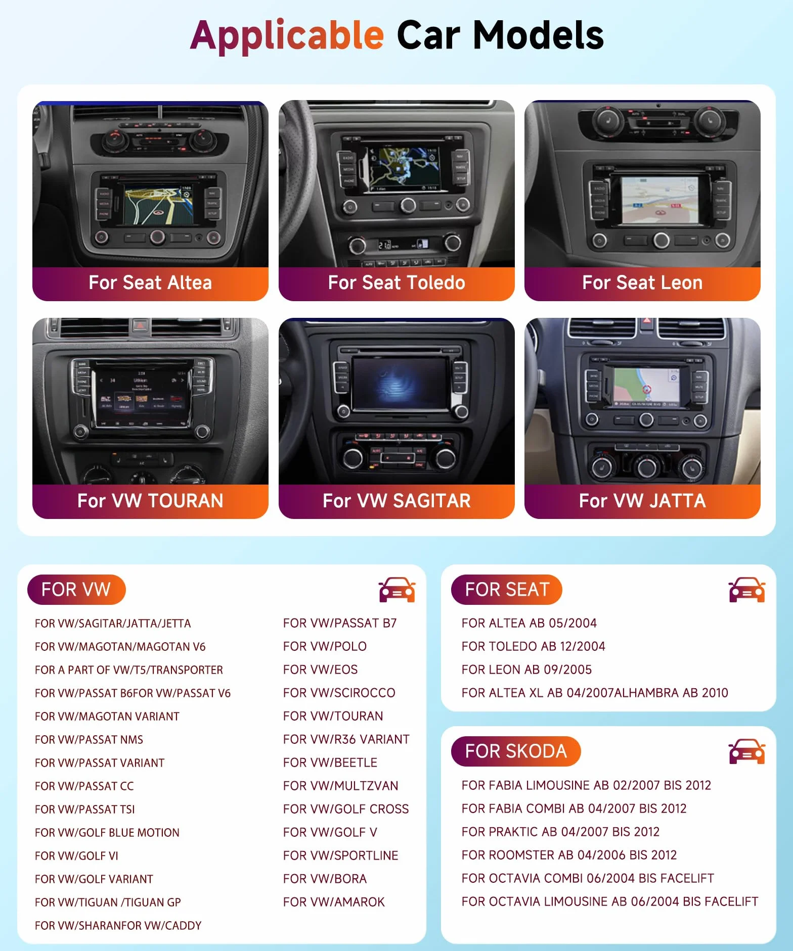 Radio samochodowe Hodozzy Carplay do VW Passat Golf Seat Altea Skoda Octavia z USB/USB C/nawigacją, 8 cali VW radio samochodowe Bluetooth z systemem Android Auto/Mirror Link/32 EQ/FM/RDS/SWC/WiFi +