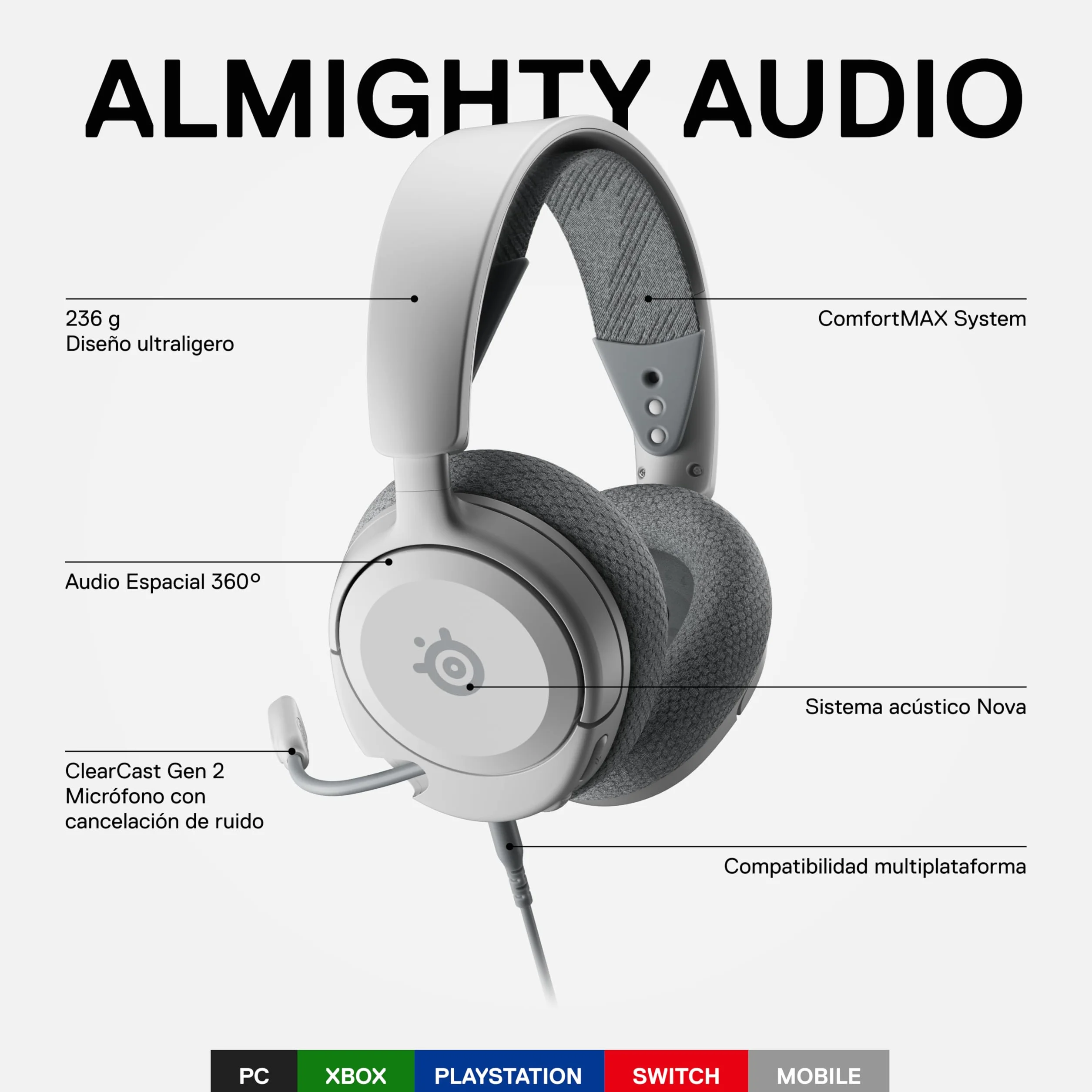 SteelSeries Arctis Nova 1 wielosystemowy zestaw słuchawkowy do gier, sterowniki Hi-Fi, dźwięk przestrzenny 360°, mikrofon z redukcją szumów, PC, PS5/PS4