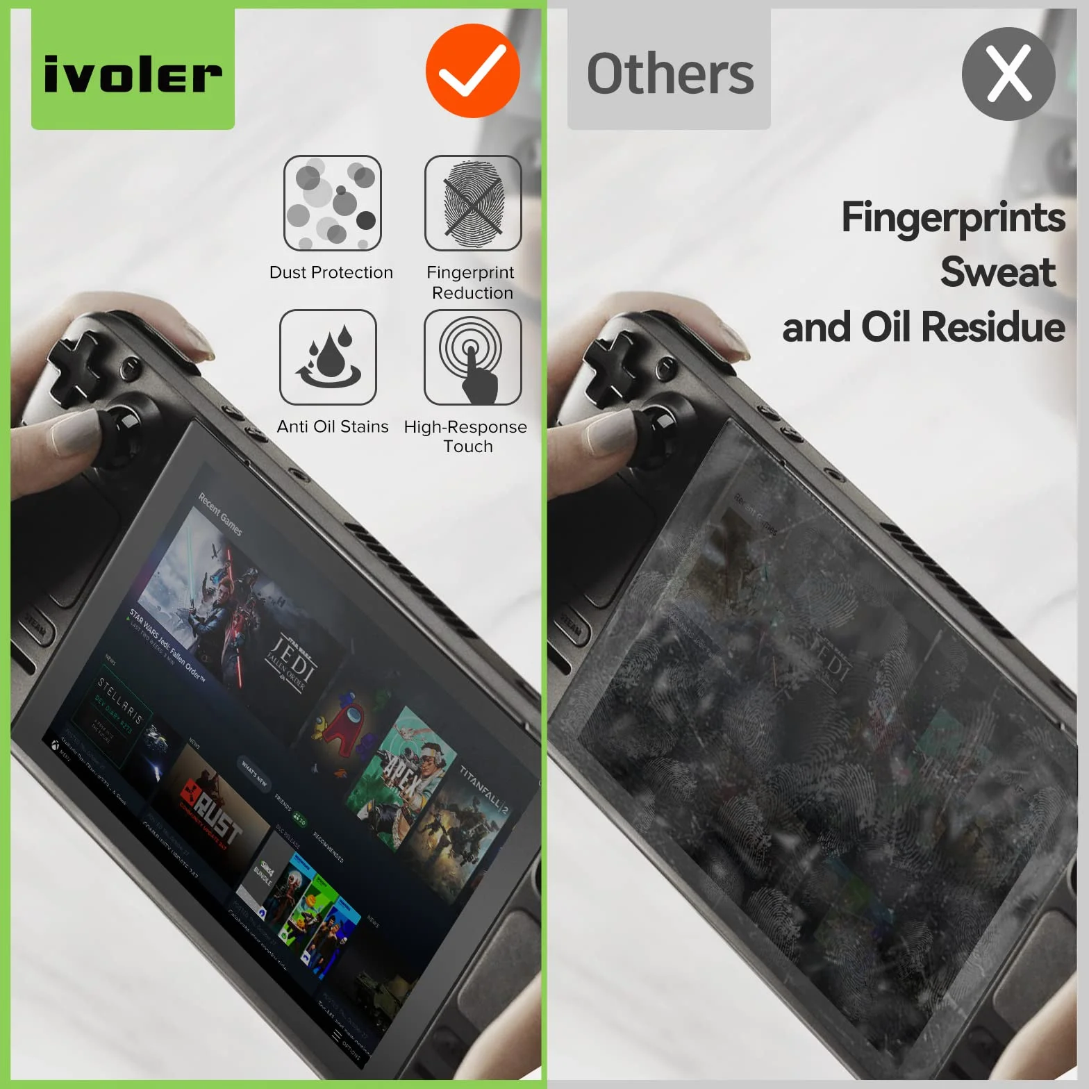 ivoler 2 sztuki matowej antyrefleksyjnej folii ochronnej do Steam Deck LCD/Steam Deck OLED, antyrefleksyjne szkło pancerne z funkcją pozycjonowania [ochrona przed oślepieniem] [niskie odbicie